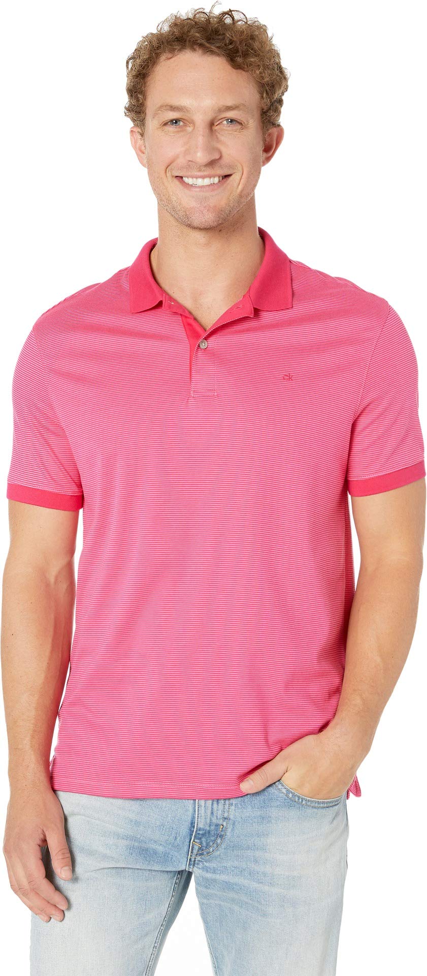 Calvin Klein Men's Liquid Touch Polo Stripe with UV Protection