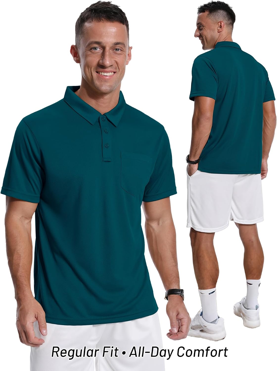 ZITY Men's 3 Pack Polo Shirts Short Sleeve with Pocket Moisture Wicking Casual Work Golf Lightweight Collared T-Shirts