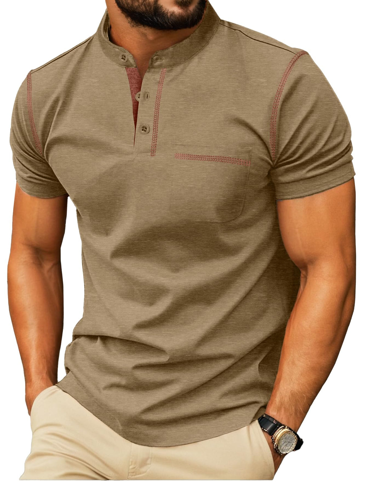 Sailwind Mens Henley Shirts Short Sleeve Summer Casual Classic Cotton T Shirts Pocket Button Shirt