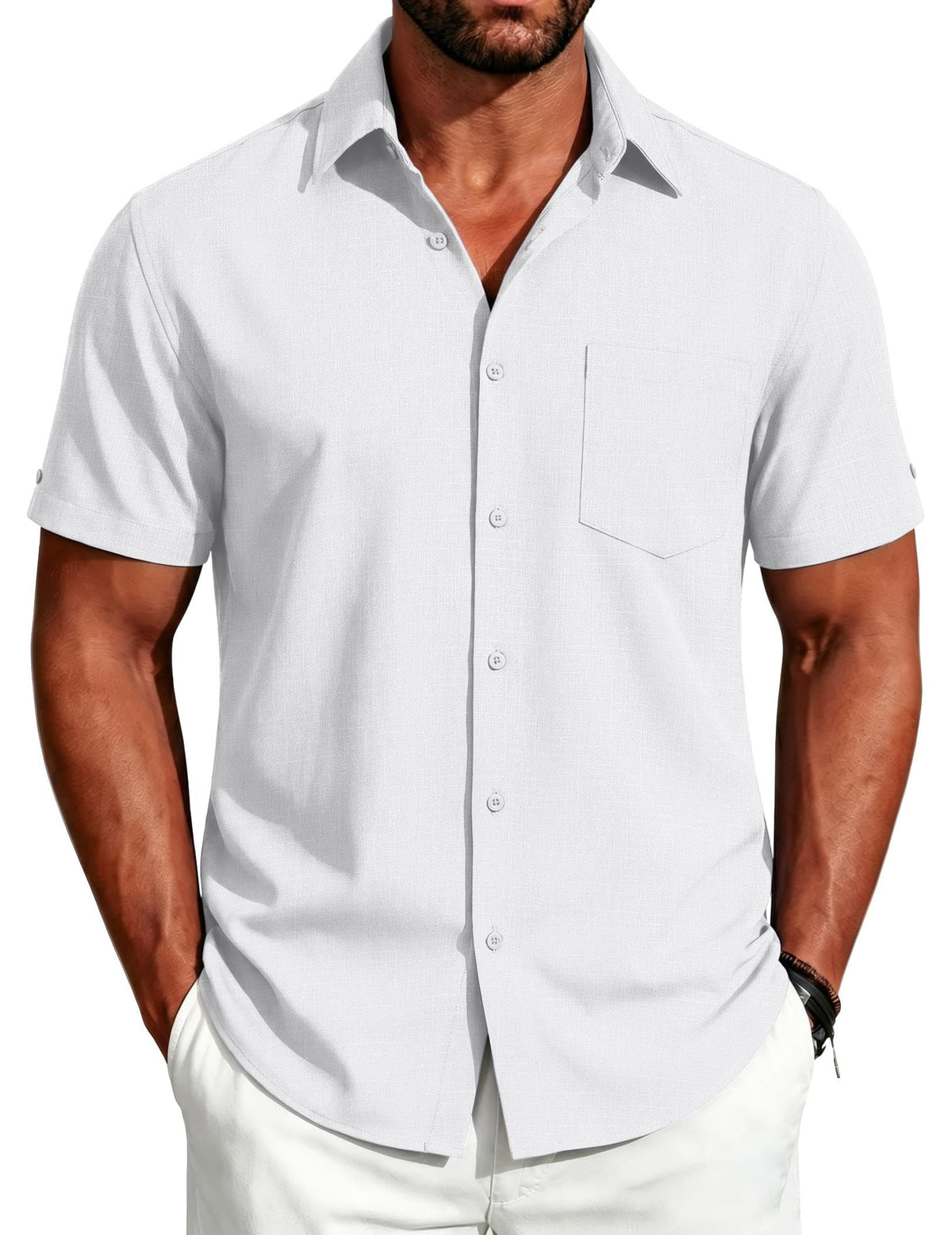 COOFANDY Men's Button Down Shirts Short Sleeve Casual Shirts Summer Beach Linen Shirts with Pocket