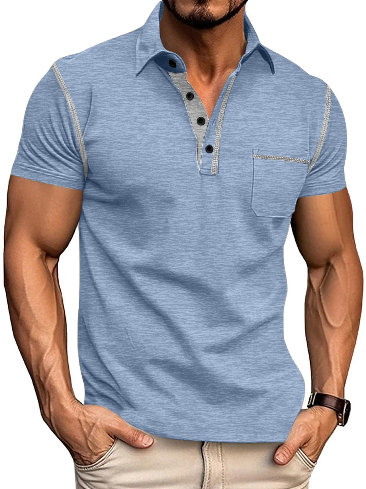Men's Polo Shirts Short Sleeve Golf Polo T Shirt Lightweight Casual Button Down Shirts Summer Collared with Pocket