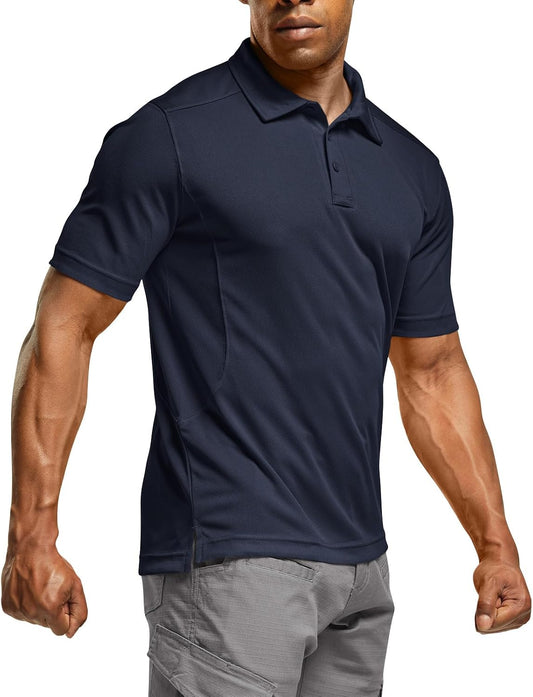 CQR Men's Quick Dry Tactical Polo Shirt, Lightweight Breathable Performance Polo, Short Sleeve UPF 50+ Outdoor Golf Shirt