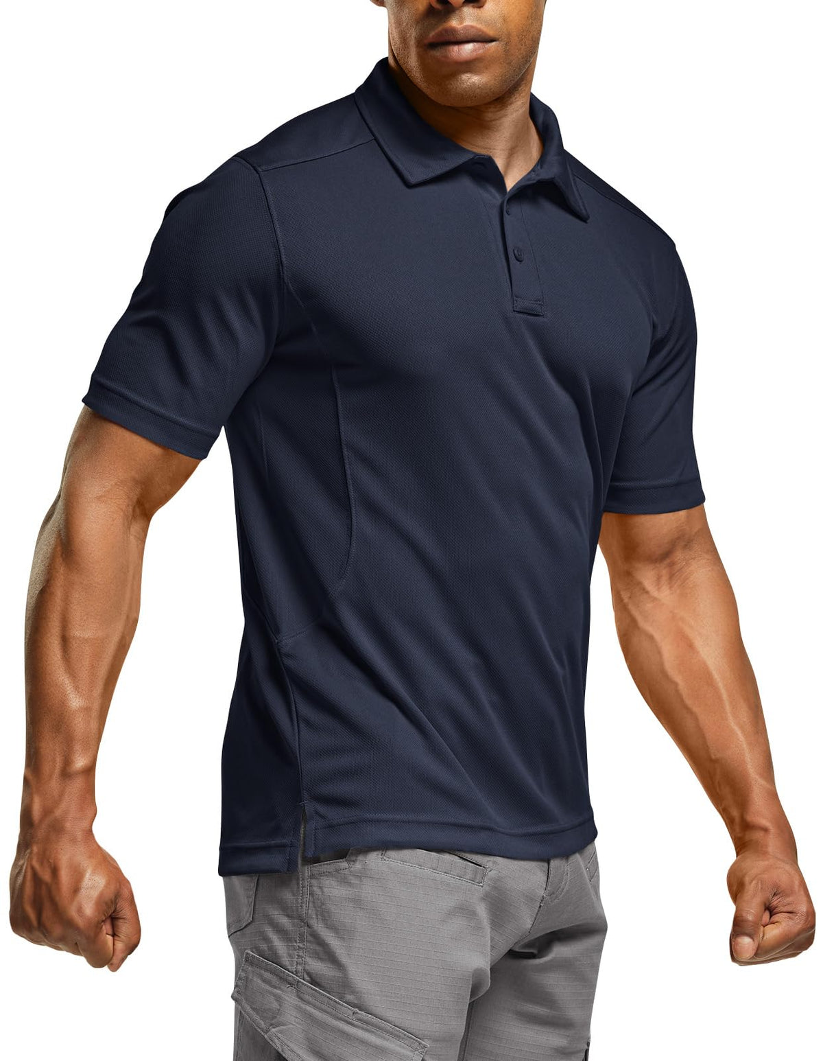 CQR Men's Quick Dry Tactical Polo Shirt, Lightweight Breathable Performance Polo, Short Sleeve UPF 50+ Outdoor Golf Shirt
