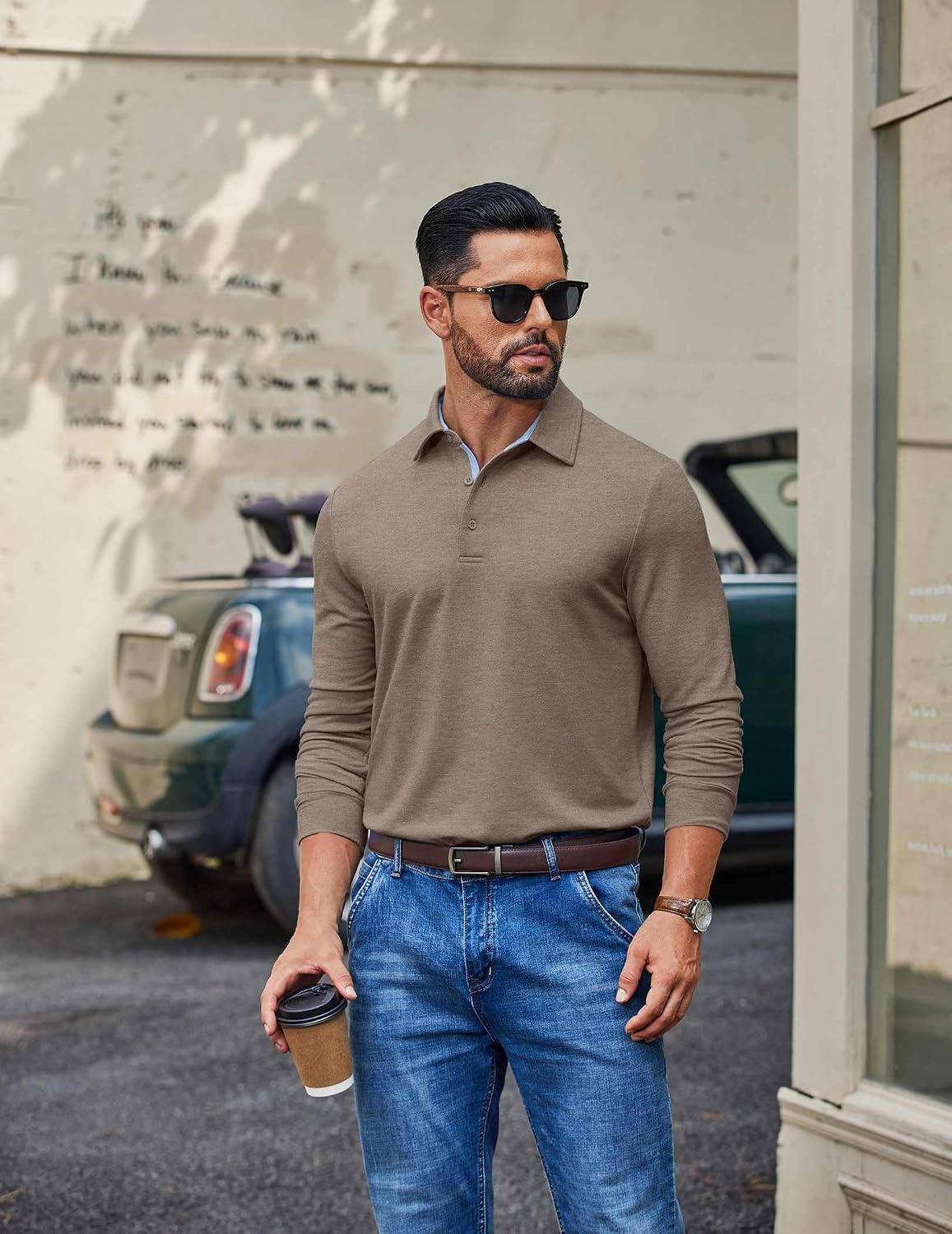 COOFANDY Mens Long Sleeve Polo Shirt Casual Polo Tshirt Collared Golf Shirt