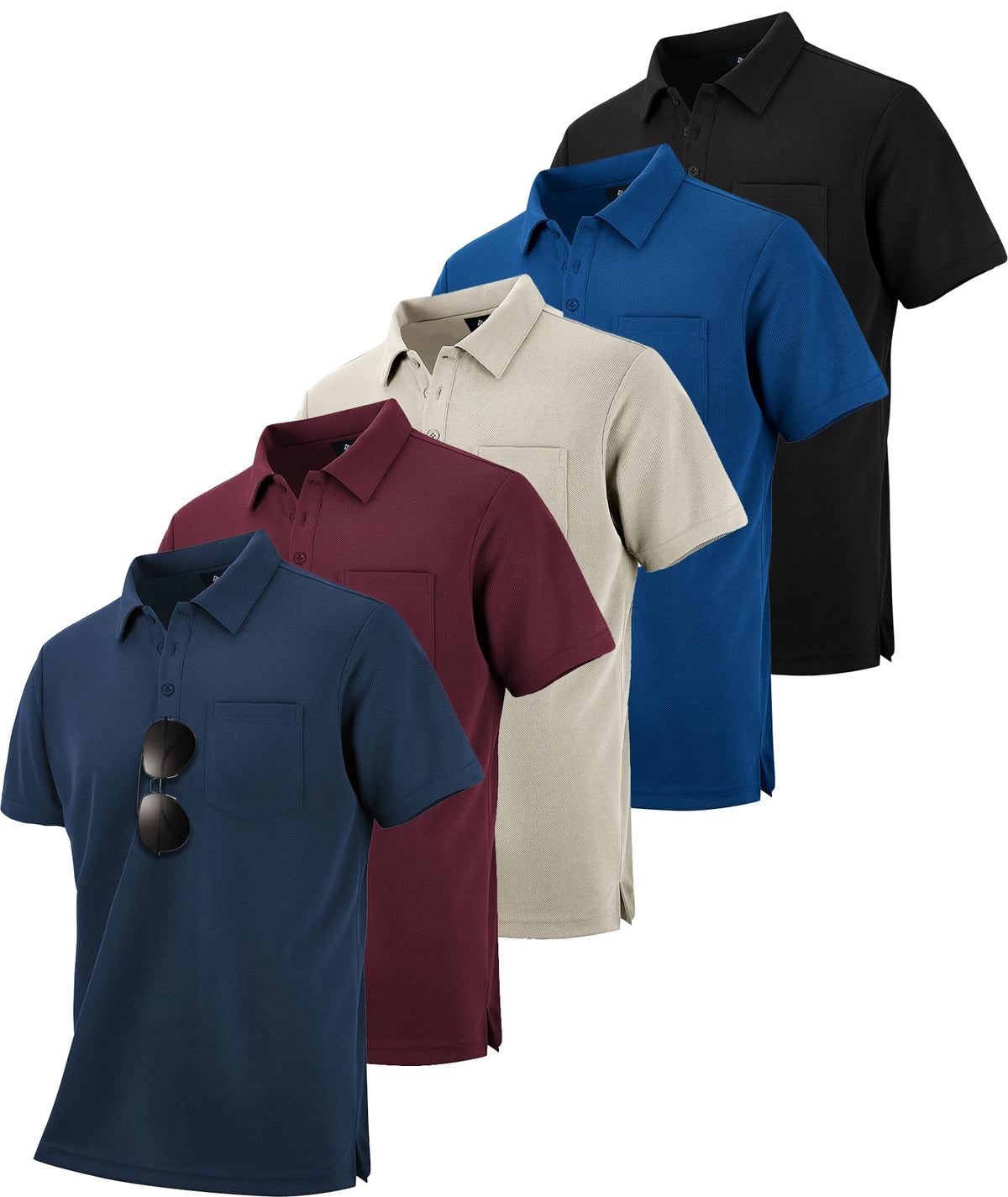 SCODI 5 Pack Mens Pocket Polo Shirts Short Sleeve Golf Casual Work T-Shirt