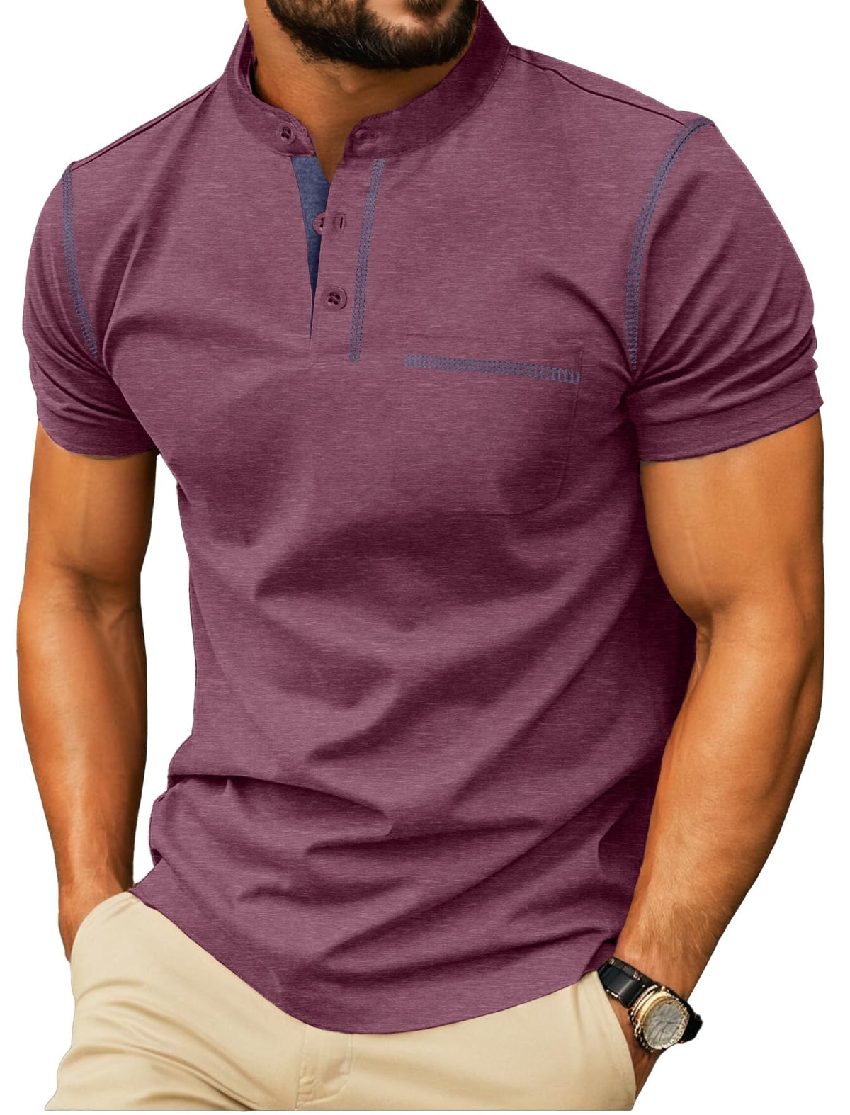 Sailwind Mens Henley Shirts Short Sleeve Summer Casual Classic Cotton T Shirts Pocket Button Shirt