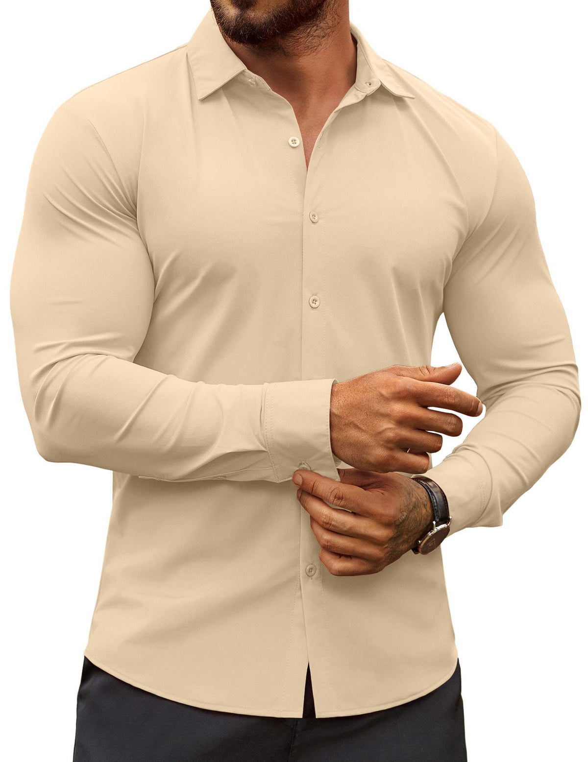 COOFANDY Men's Muscle Fit Dress Shirts Wrinkle-Free Long Sleeve Casual Button Down Shirts