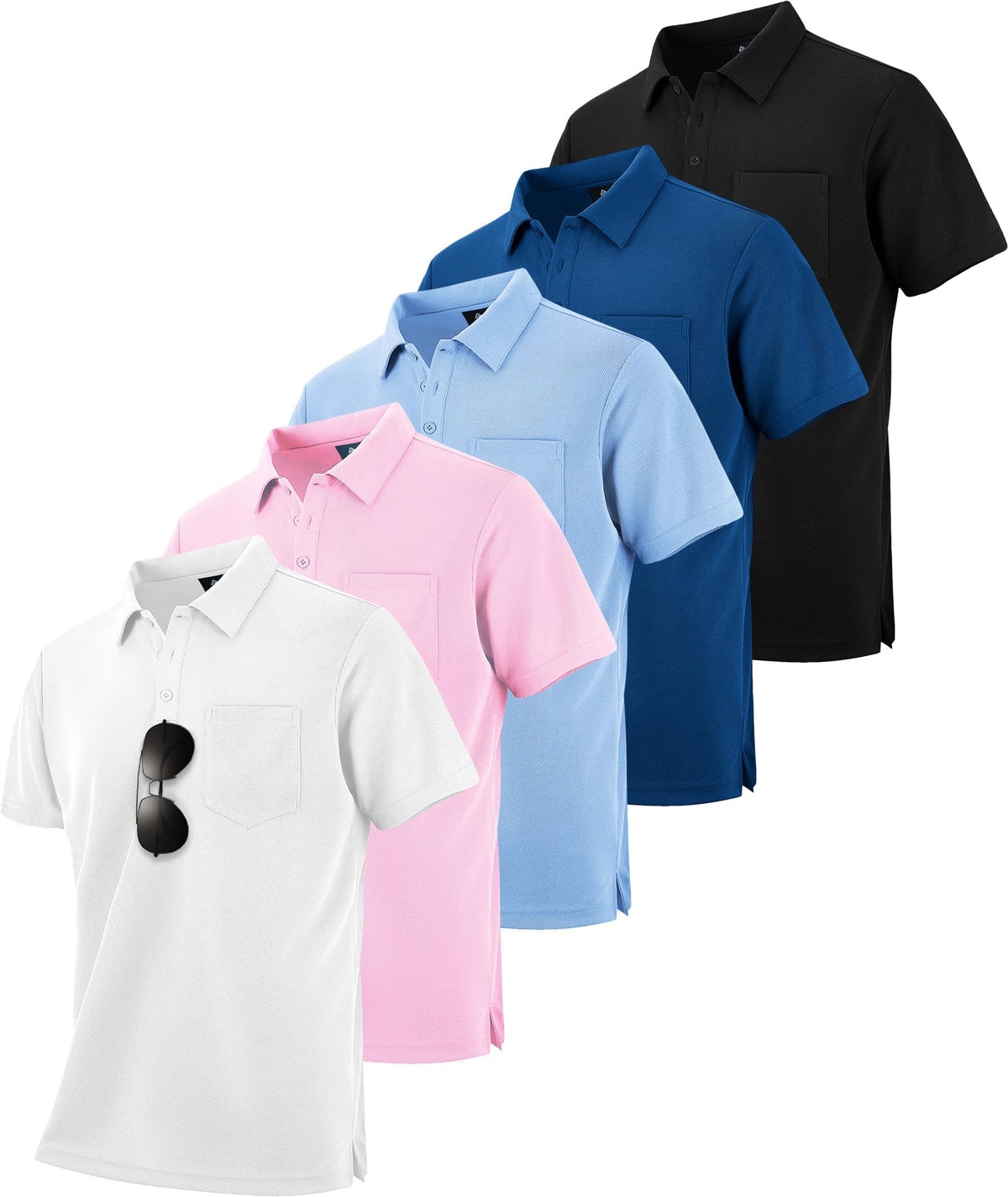 ZITY 5 Pack Polo Shirts for Men with Pocket Dry Quickly Short Sleeve Athletic Outdoor Work Collared Shirts