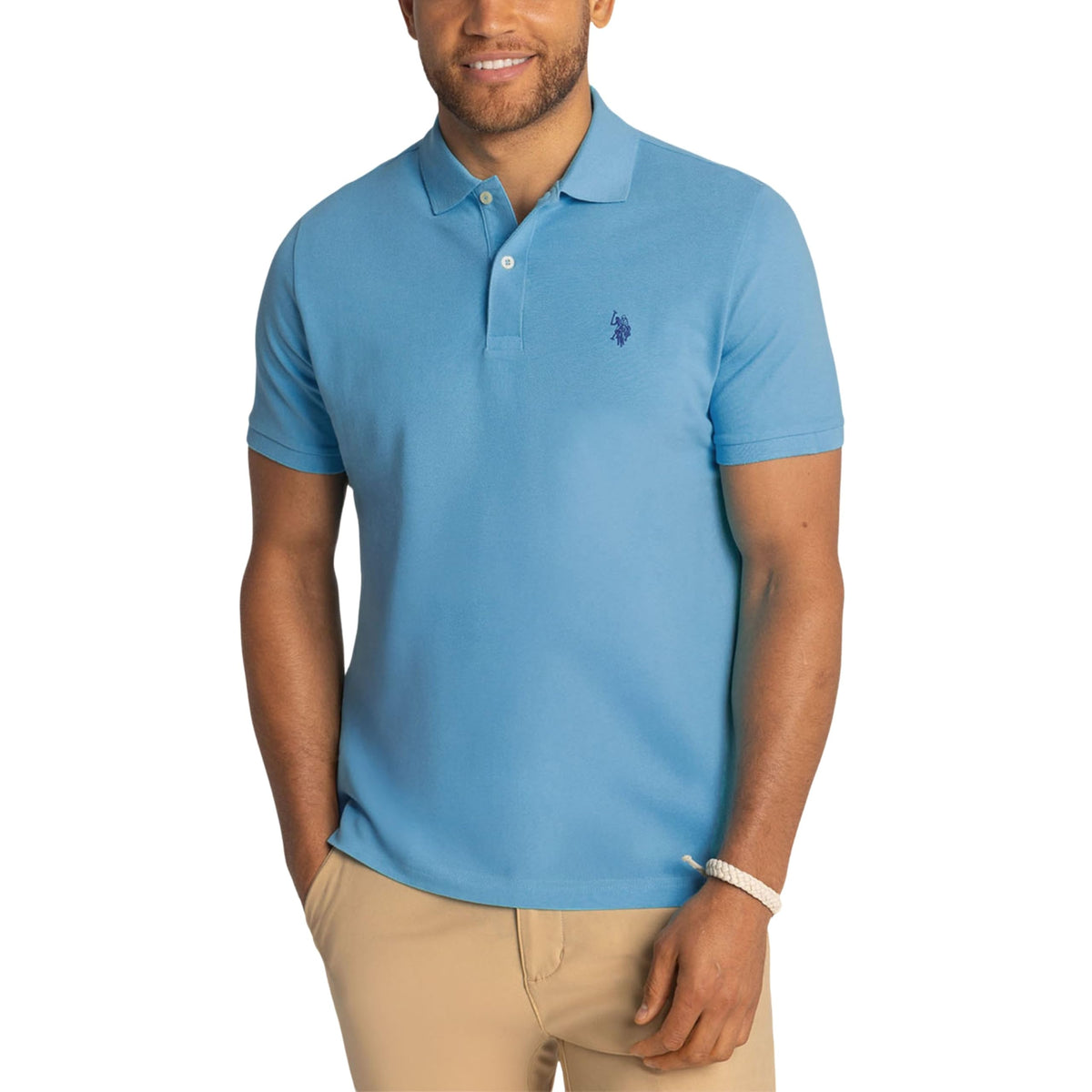 U.S. Polo Assn. Men's Classic Polo Shirt, Two-Button Closure Pique Polo Shirt, Summer Fashion Golf Shirt