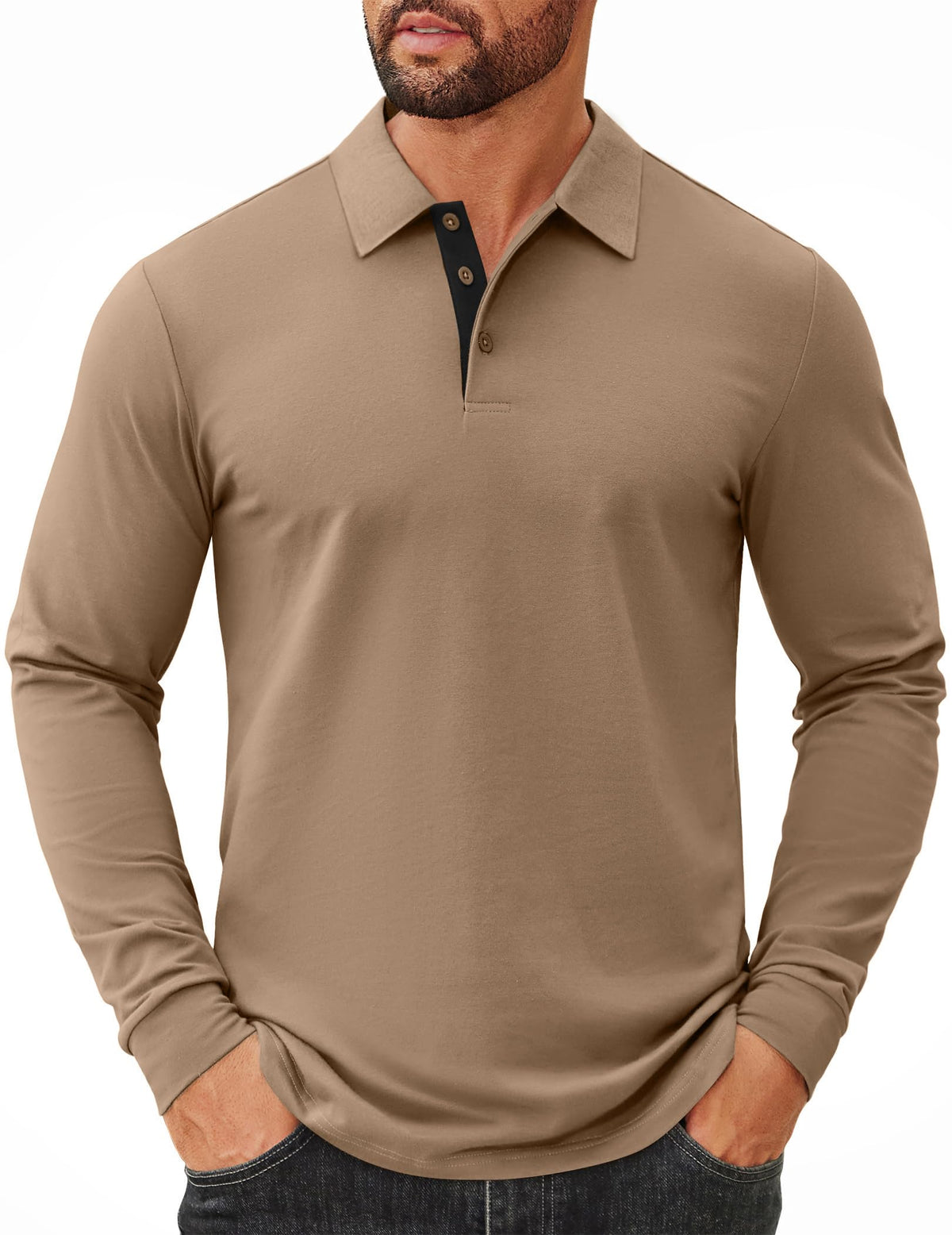 COOFANDY Mens Long Sleeve Polo Shirts Cotton Collared Shirts Casual Business Polo Classic Golf T Shirts