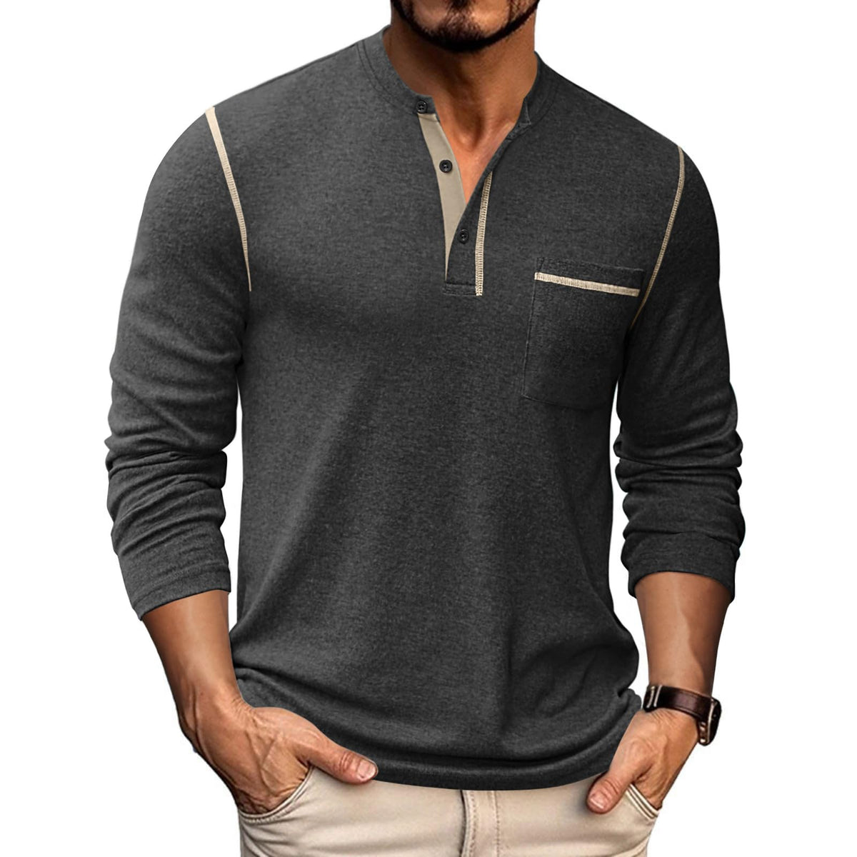 COOFANDY Men's Henley Long Sleeve Shirts Casual Button T-Shirt Pullover Basic Tees with Pocket