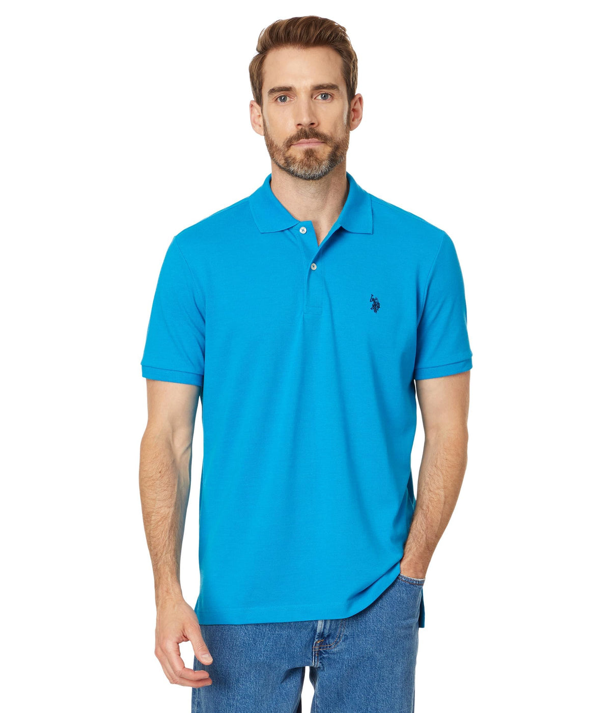 U.S. Polo Assn. Men's Classic Polo Shirt, Two-Button Closure Pique Polo Shirt, Summer Fashion Golf Shirt