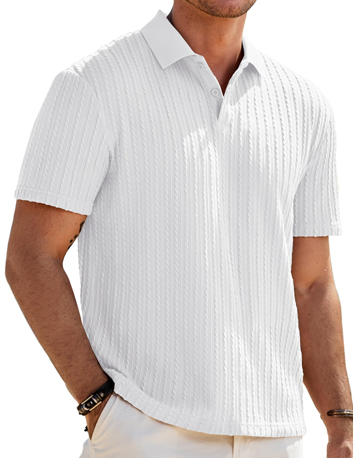 JMIERR Men's Textured Polo Shirt Short Sleeve