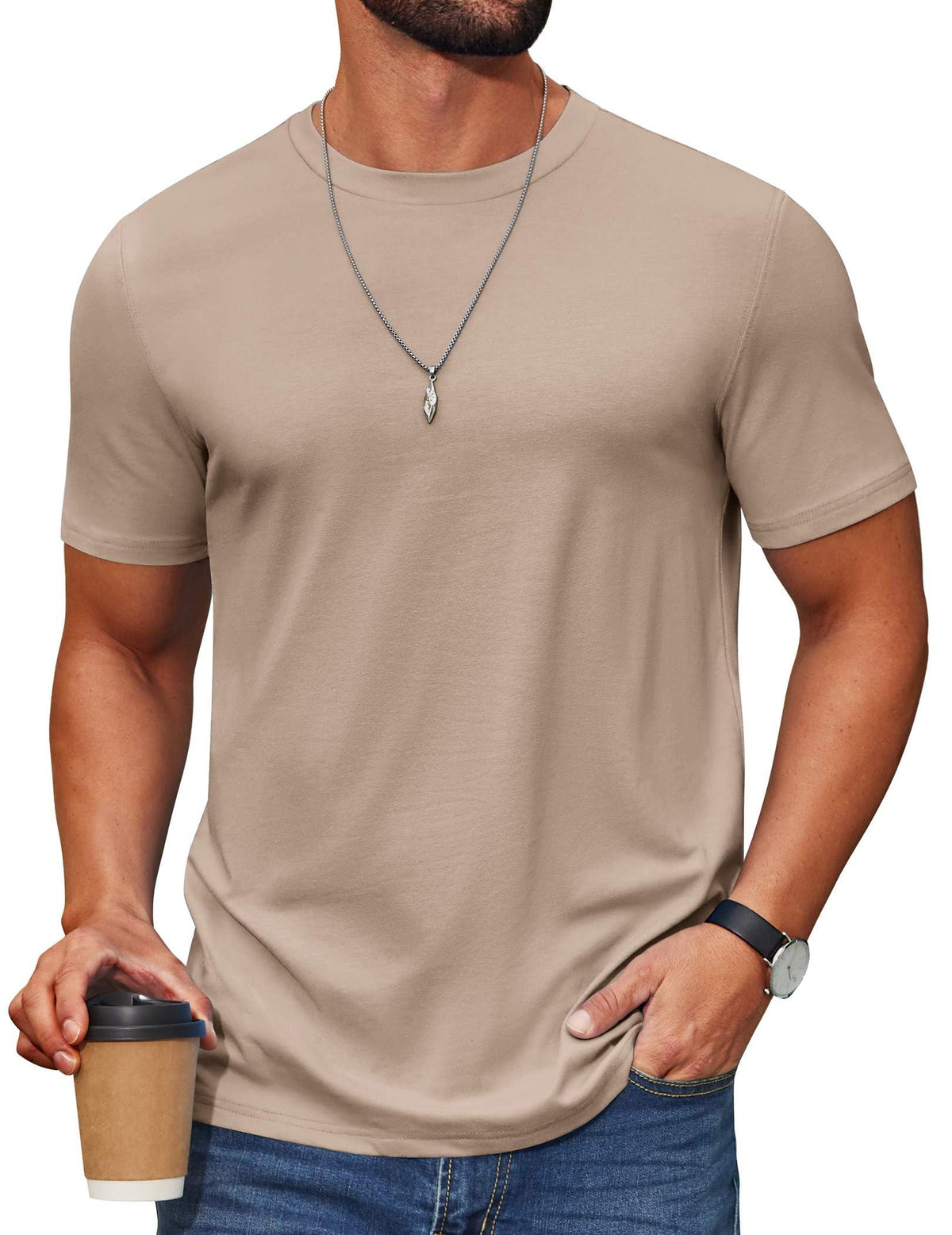 COOFANDY Men's T Shirt Short Sleeve Cotton Blend T-Shirts Crew Neck Casual Summer Basic Tee Shirts