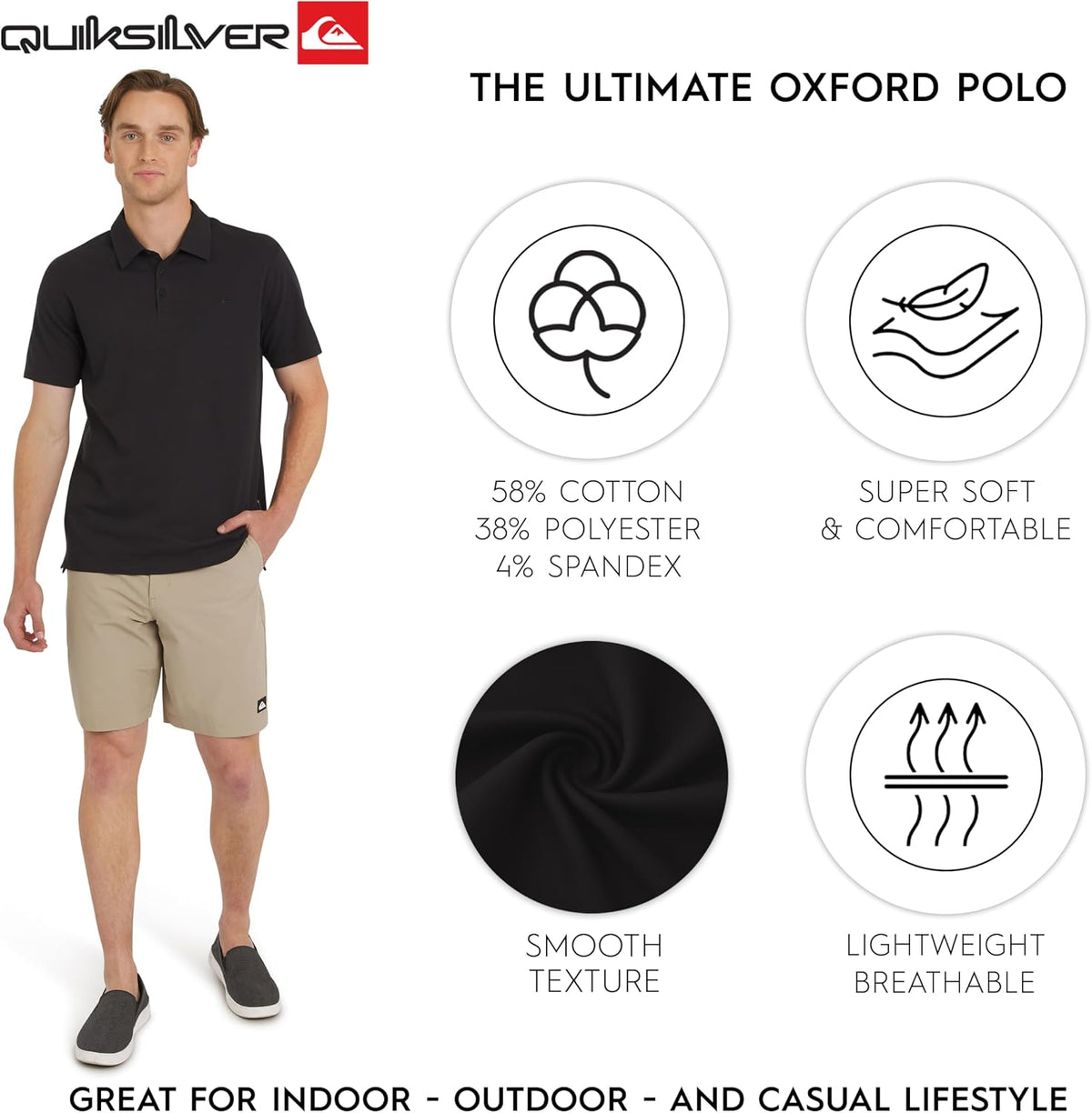 Quiksilver Men's Regular Fit Premium Soft Short Sleeve Oxford Polo Shirt
