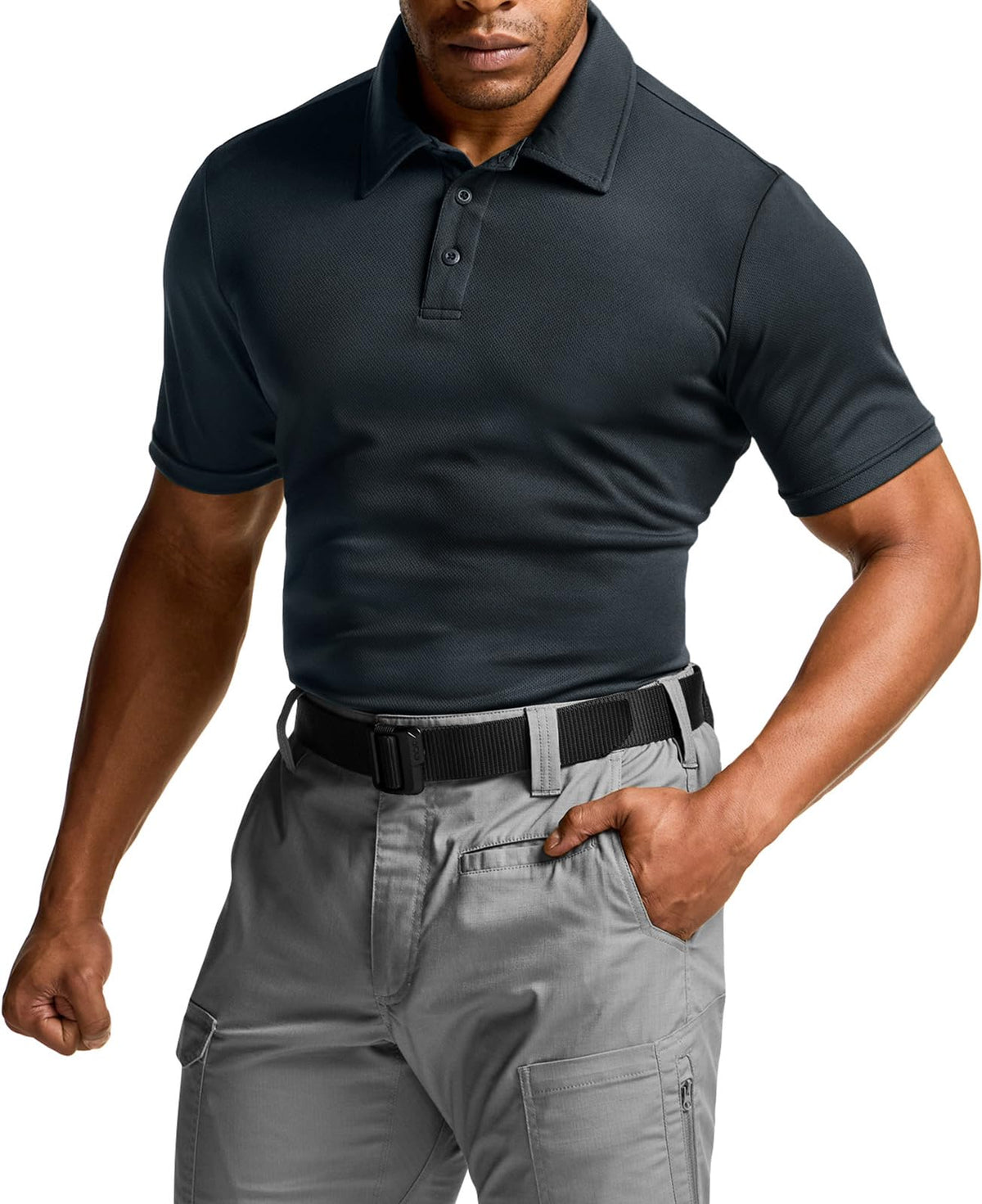 CQR Men's Quick Dry Tactical Polo Shirt, Lightweight Breathable Performance Polo, Short Sleeve UPF 50+ Outdoor Golf Shirt