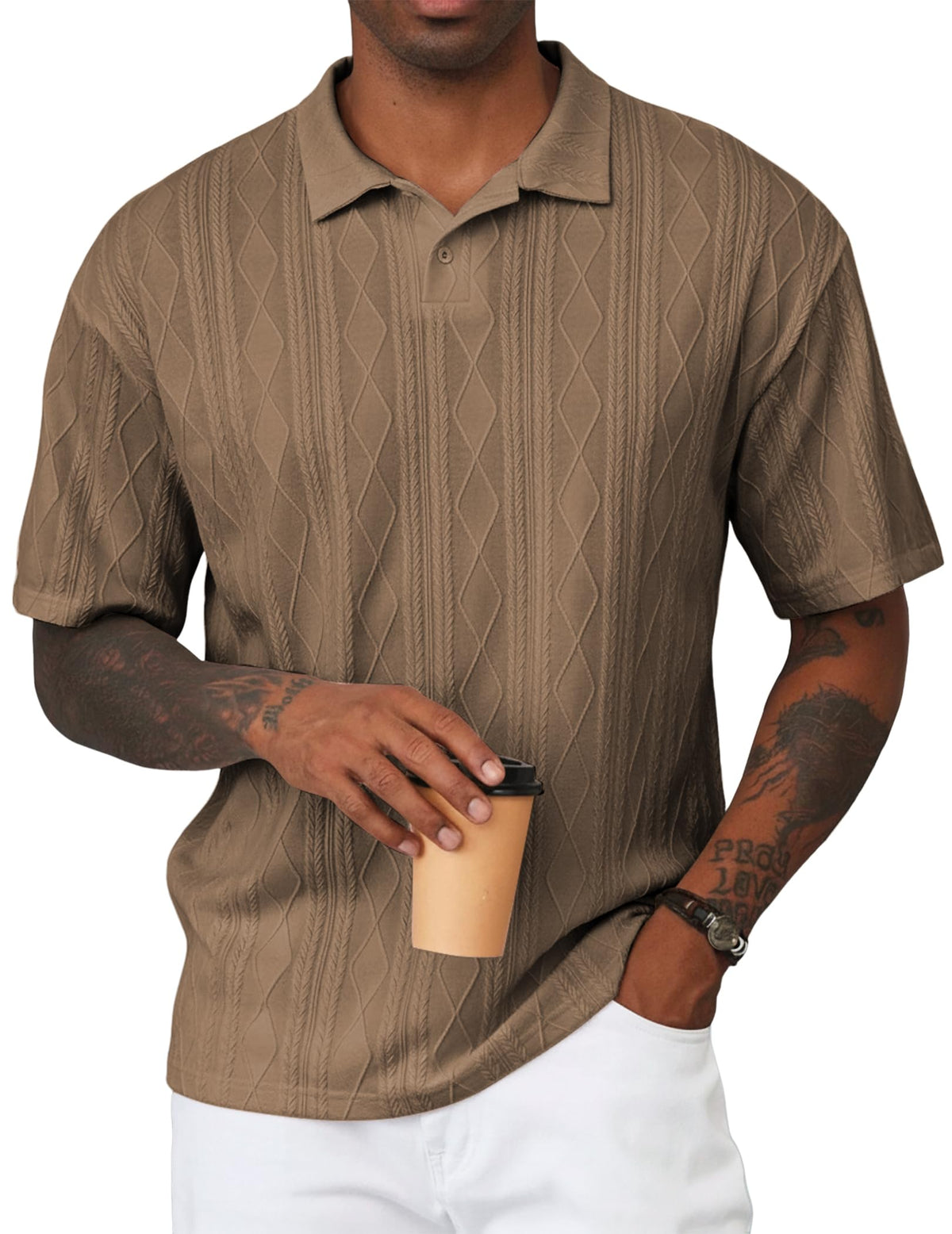 JMIERR Mens Polo Shirt Textured Knit Button Casual Short Sleeve Summer Vacation Beach Stretchy Golf Shirts