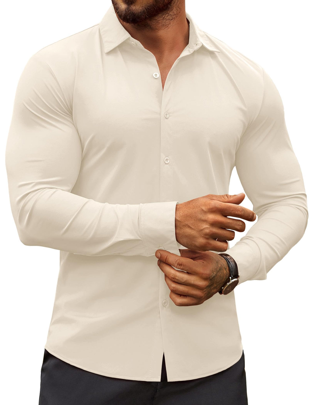 COOFANDY Men's Muscle Fit Dress Shirts Wrinkle-Free Long Sleeve Casual Button Down Shirts