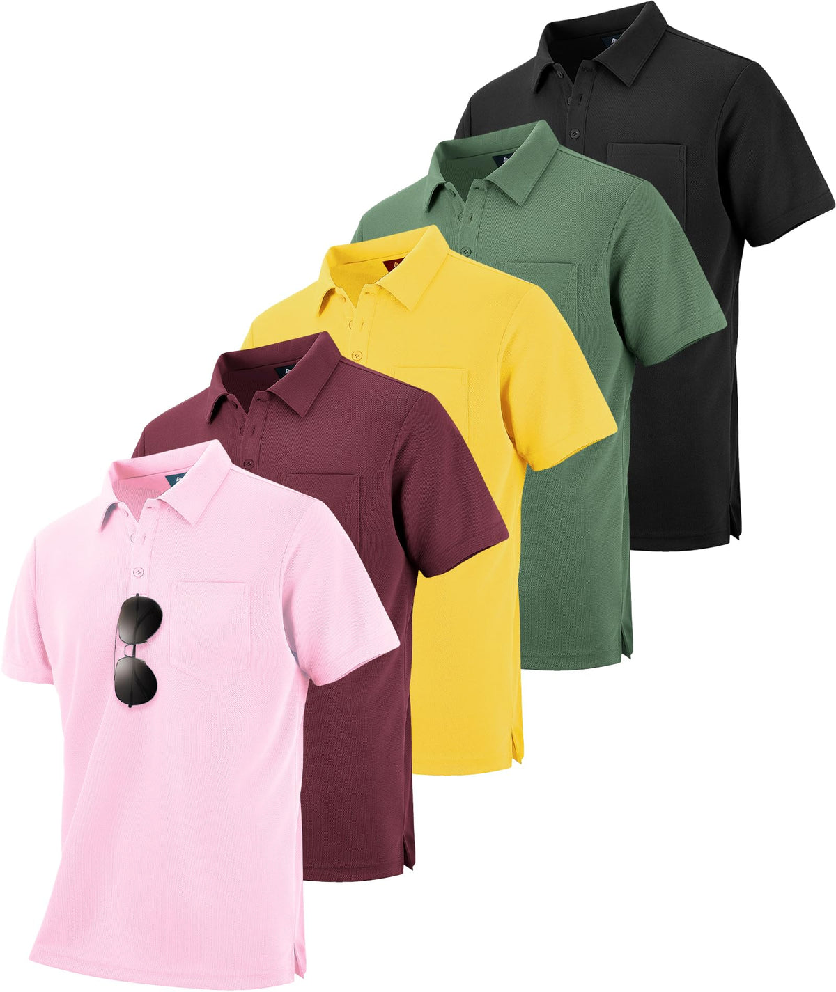 ZITY 5 Pack Polo Shirts for Men with Pocket Dry Quickly Short Sleeve Athletic Outdoor Work Collared Shirts