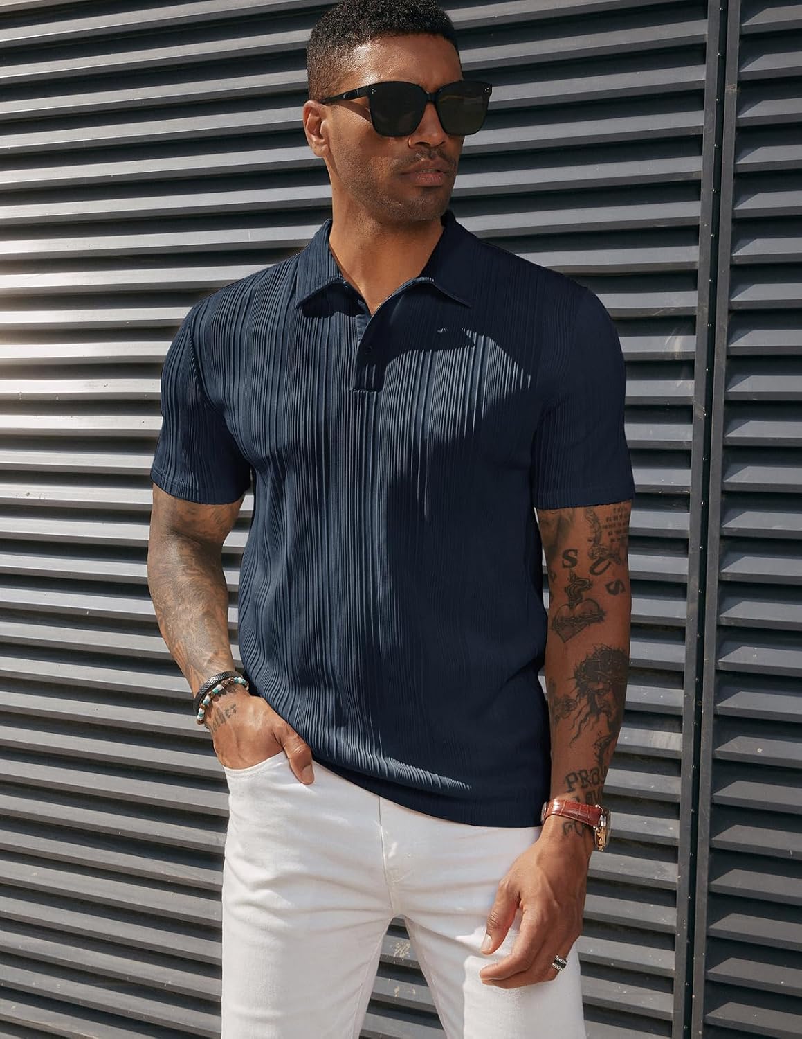 PJ PAUL JONES Mens Polo Shirts Short Sleeve Textured Knit Polos