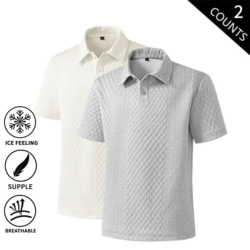 Men’s Basic Loose-Fit 2-Pack Summer Ice Polo Shirts - Breathable Knit Athletic Tops, Sporty Chic Black + White Styles for Golf, Everyday Wear