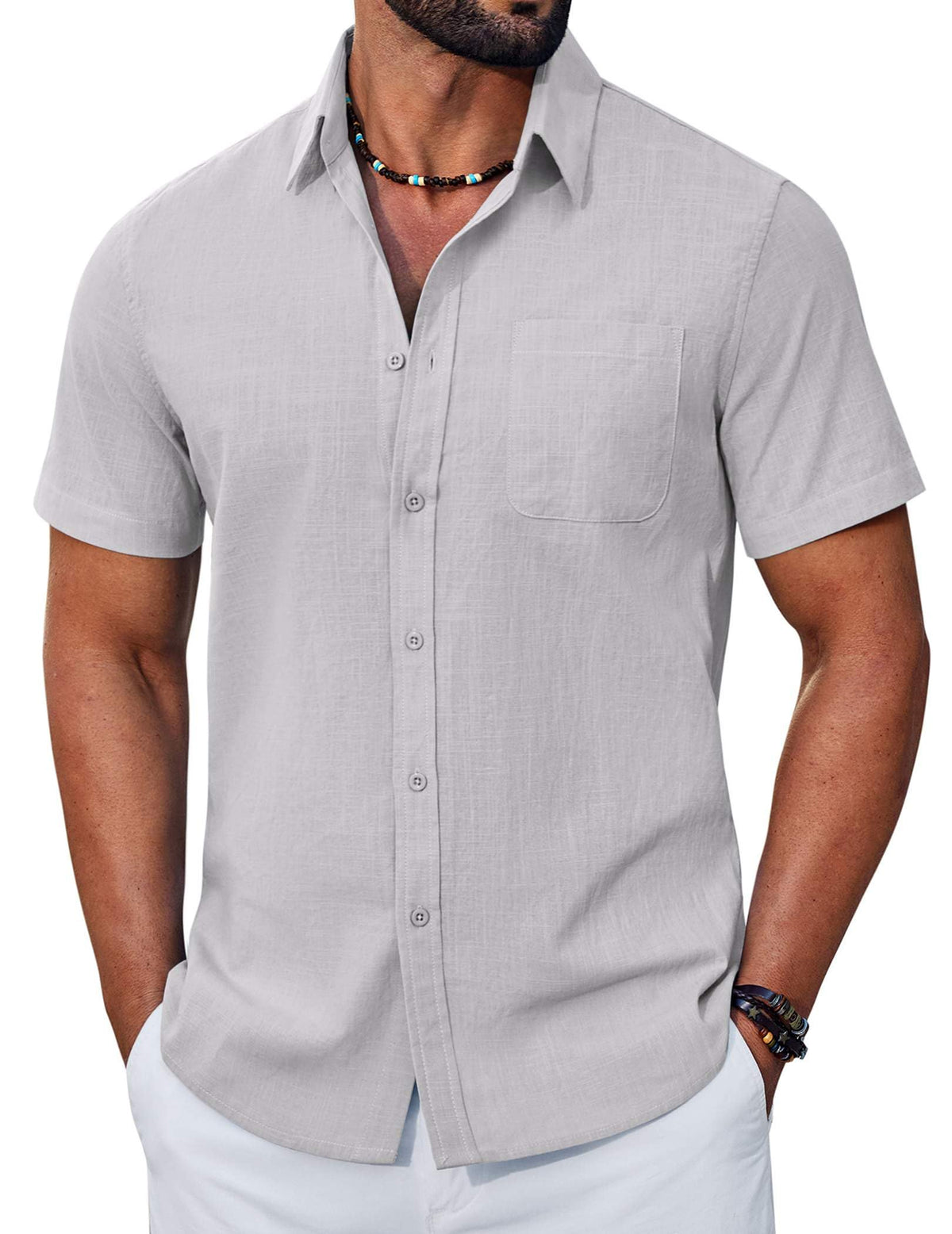 COOFANDY Mens Button Down Shirt Short Sleeve Casual Stylish Cotton Shirts Linen Textured Summer Beach Wedding Shirt