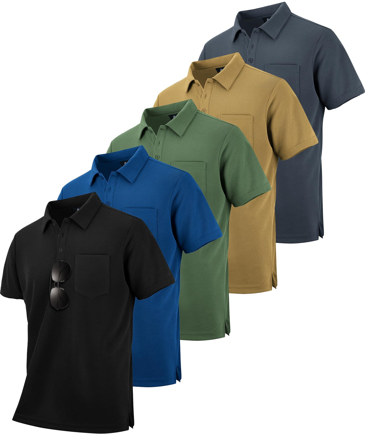SCODI 5 Pack Mens Pocket Polo Shirts Short Sleeve Golf Casual Work T-Shirt
