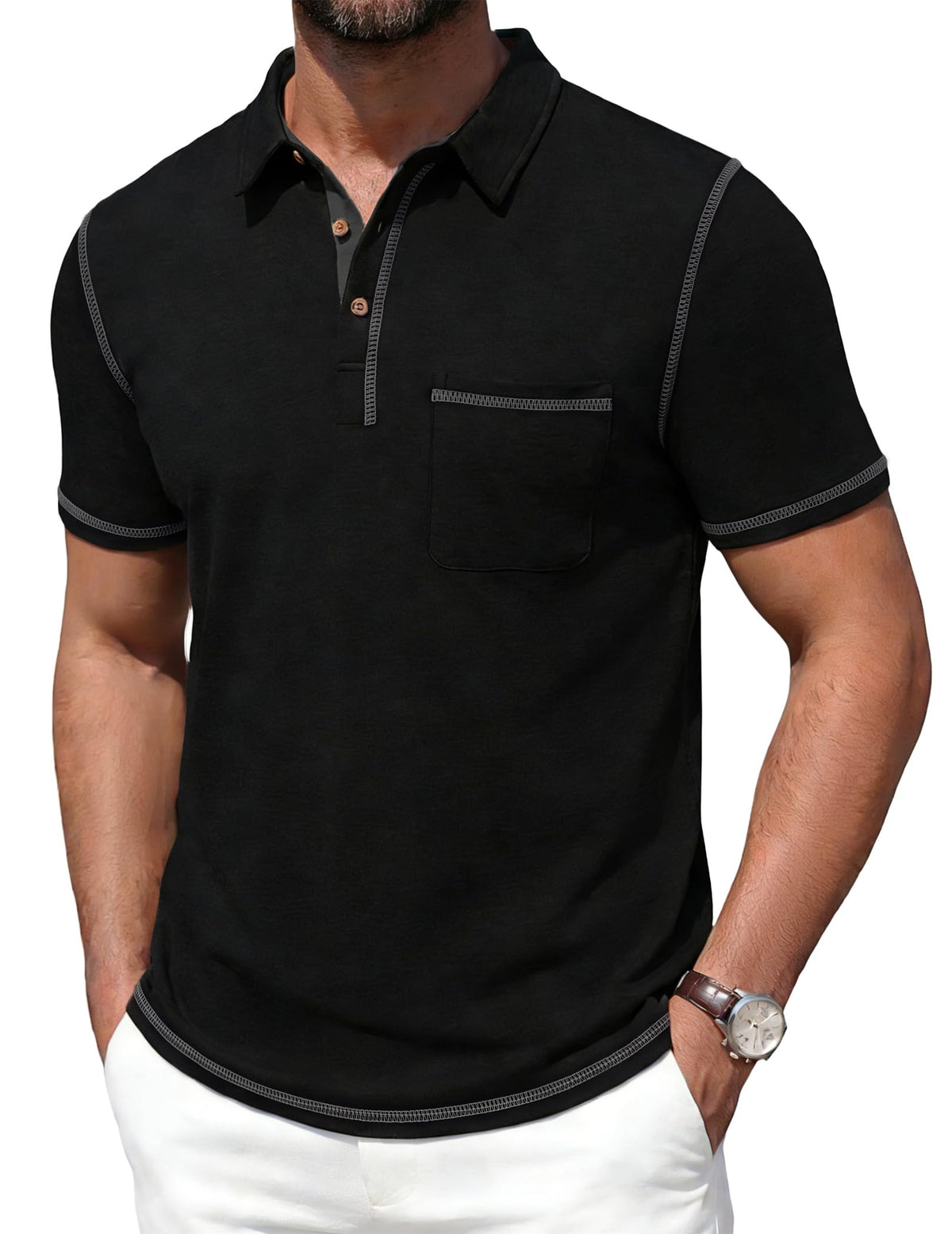 Mens Polo Shirts Short Sleeve Casual Summer Lightweight Cotton Golf Polo Shirts with Pocket