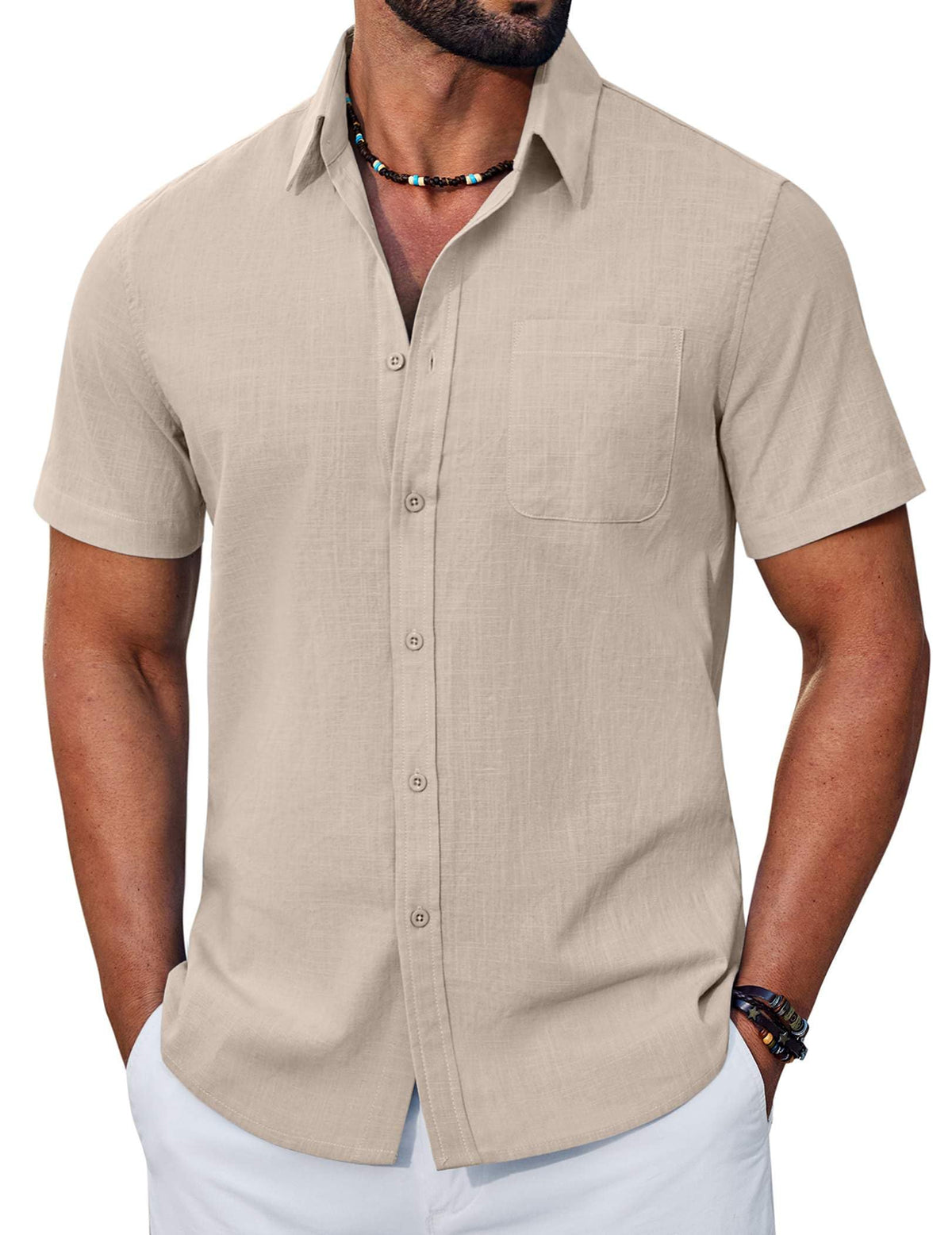 COOFANDY Mens Button Down Shirt Short Sleeve Casual Stylish Cotton Shirts Linen Textured Summer Beach Wedding Shirt