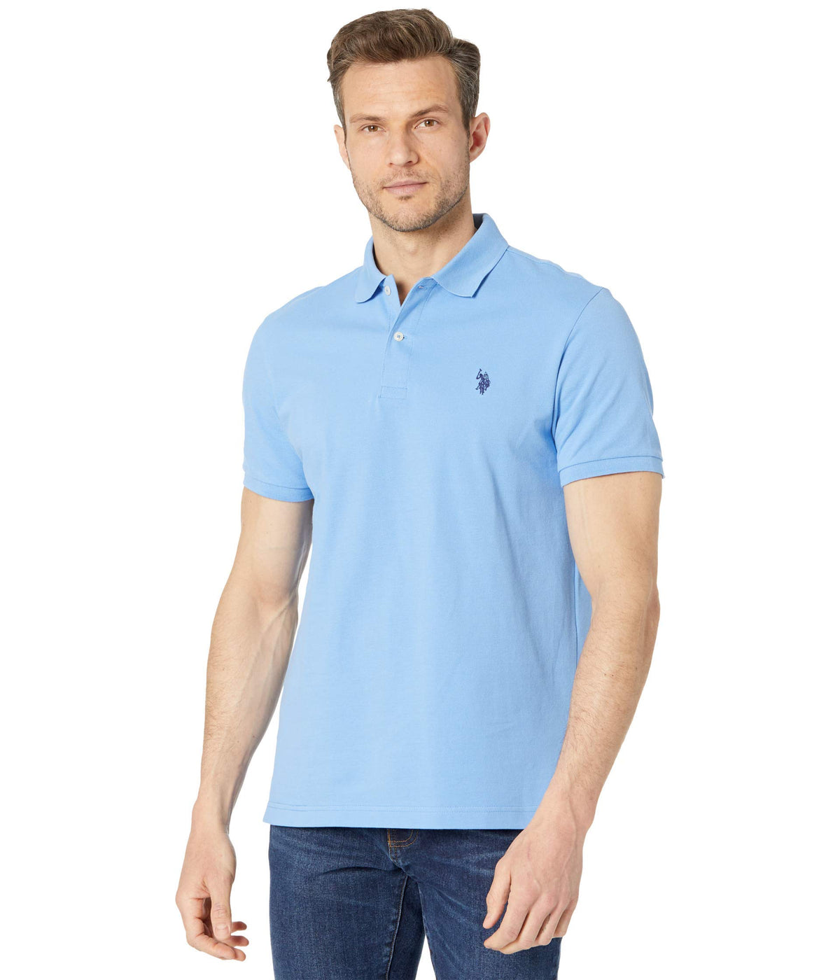 U.S. Polo Assn. Men's Classic Polo Shirt, Two-Button Closure Pique Polo Shirt, Summer Fashion Golf Shirt