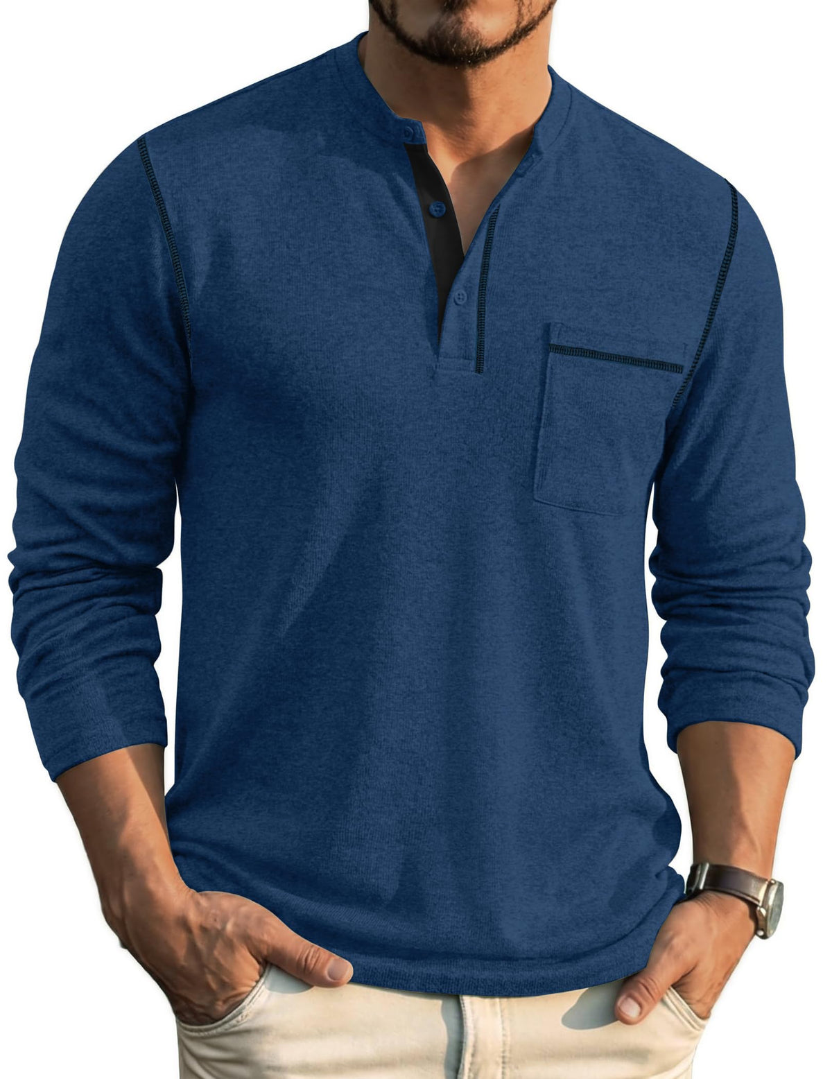 COOFANDY Men's Henley Long Sleeve Shirts Casual Button T-Shirt Pullover Basic Tees with Pocket