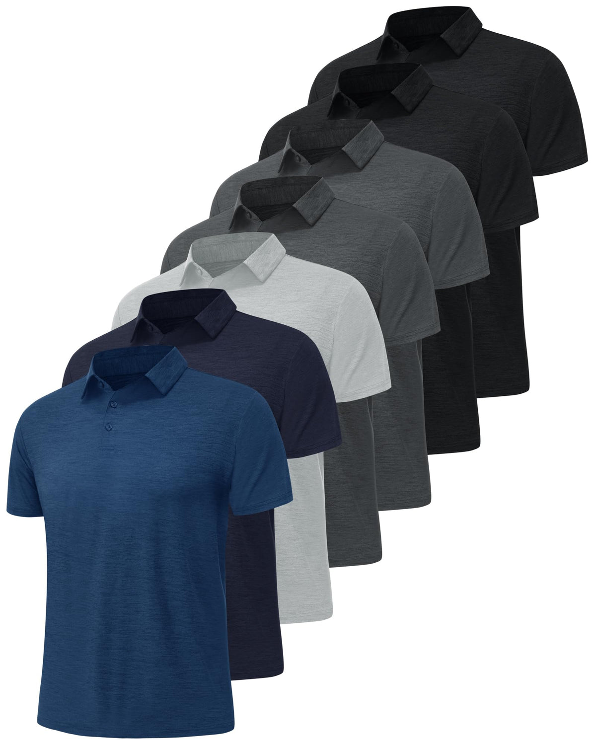 BOOJO 7 Pack Polo Shirts for Men - Quick Dry Moisture Wicking Performance Short Sleeve Mens Golf Shirts for Casual Work