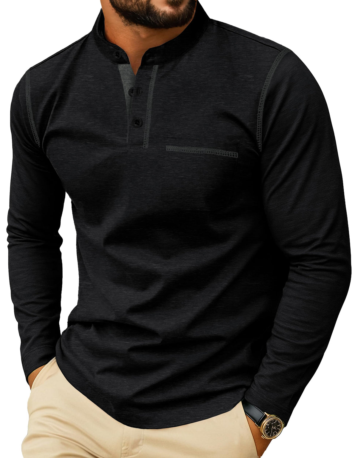 Sailwind Men's Henley Shirts Long Sleeve Button T-Shirt Casual Stylish Cotton Pullover Shirt with Pocket
