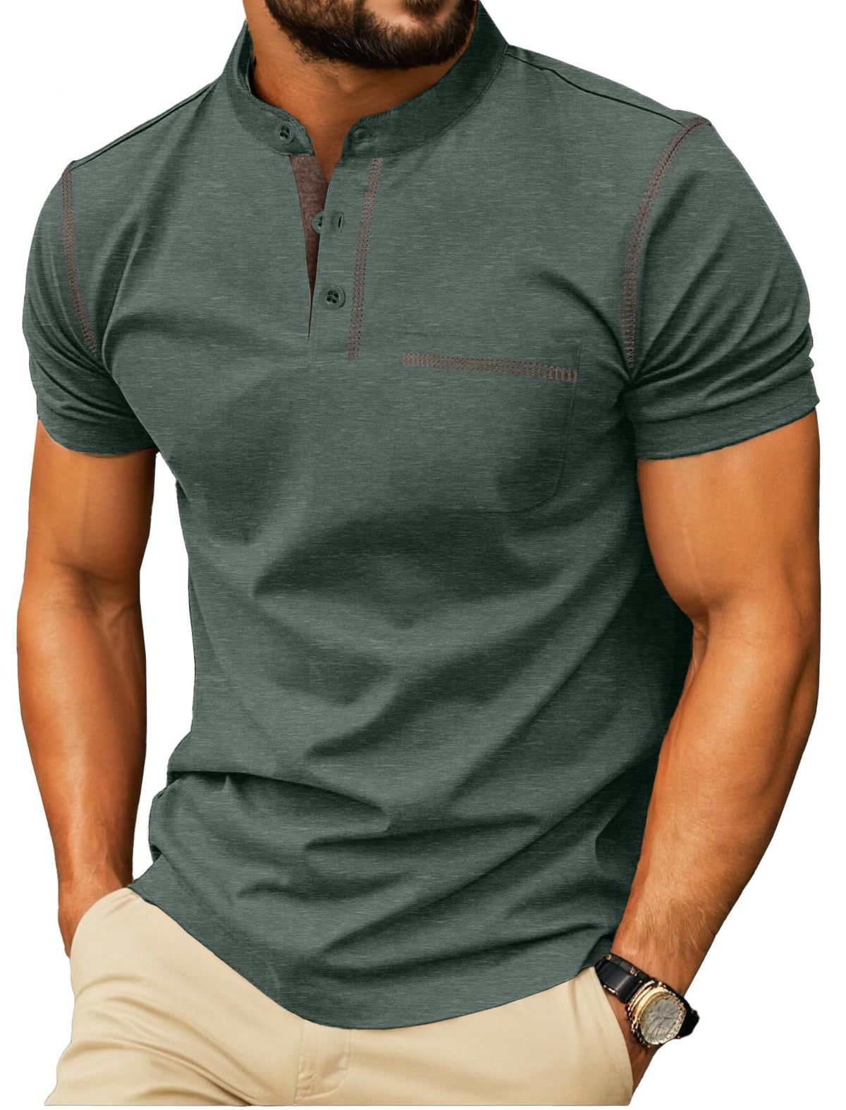 Sailwind Mens Henley Shirts Short Sleeve Summer Casual Classic Cotton T Shirts Pocket Button Shirt