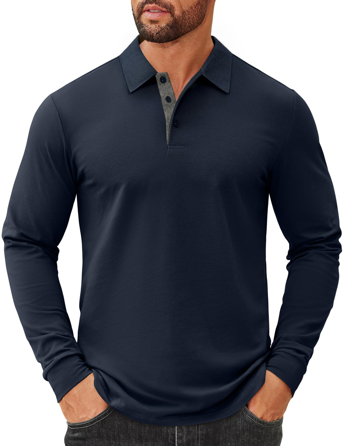 COOFANDY Mens Long Sleeve Polo Shirts Cotton Collared Shirts Casual Business Polo Classic Golf T Shirts
