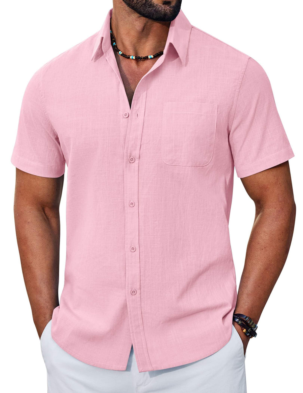 COOFANDY Mens Button Down Shirt Short Sleeve Casual Stylish Cotton Shirts Linen Textured Summer Beach Wedding Shirt