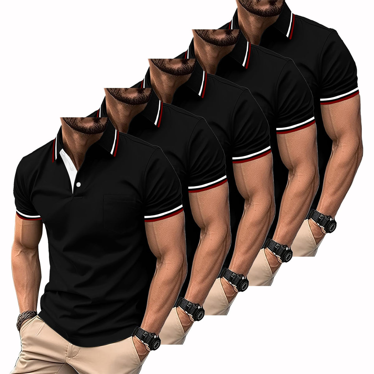 SWISSWELL 5 Pack Mens Polo Shirts Short Sleeve with Pocket Performance Golf Polos for Men Casual Collared Athletic T-Shirt