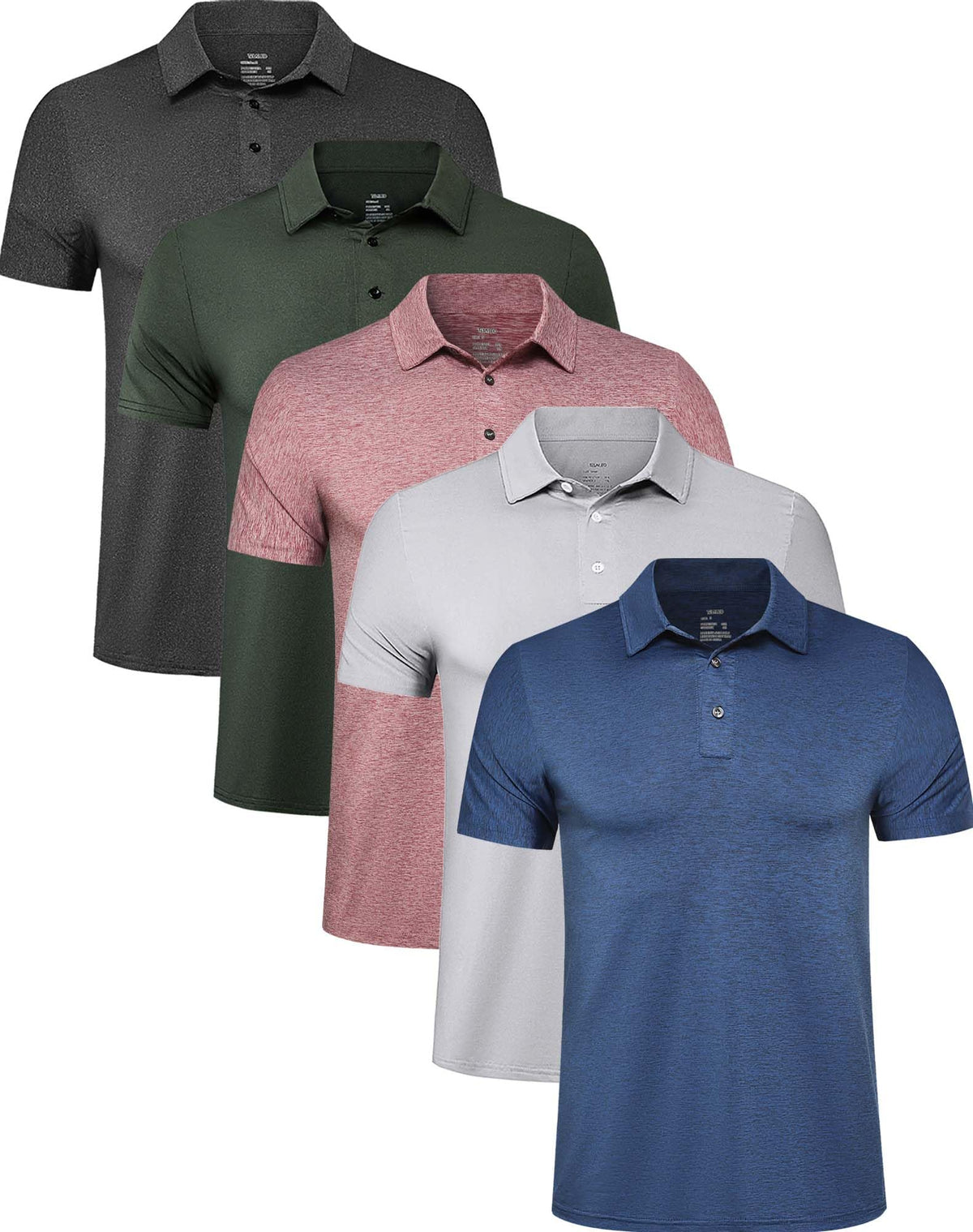 5 Pack Men's Polo Shirts Short Sleeve Golf T Shirt Performance Casual