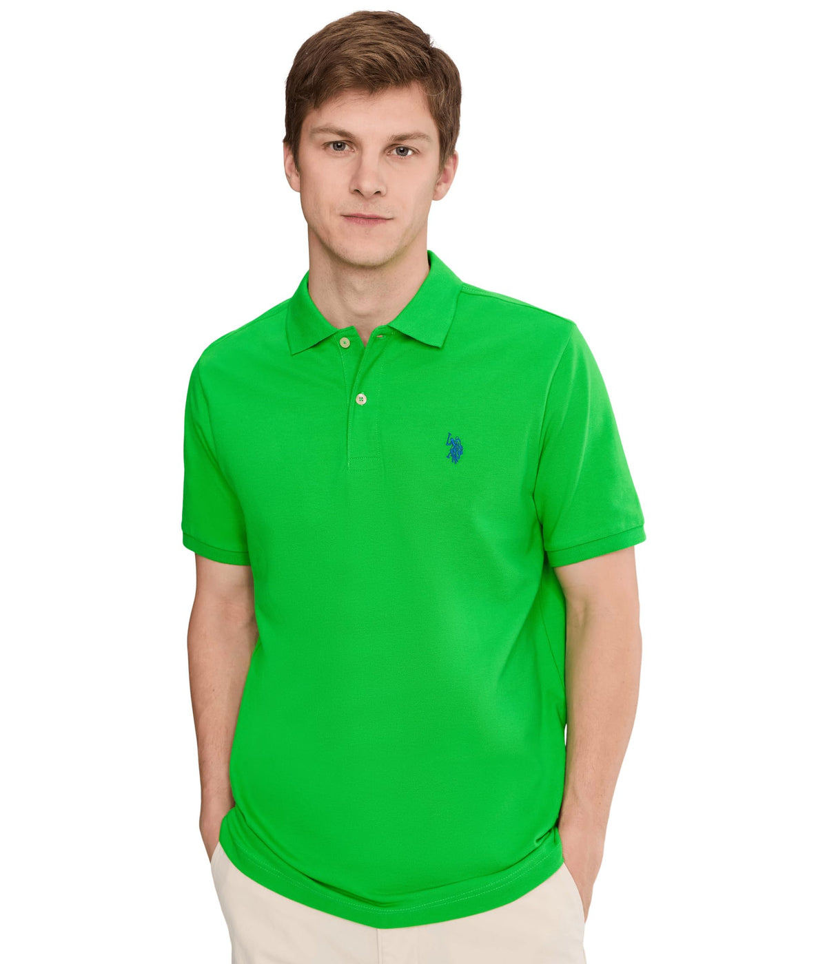 U.S. Polo Assn. Men's Classic Polo Shirt, Two-Button Closure Pique Polo Shirt, Summer Fashion Golf Shirt