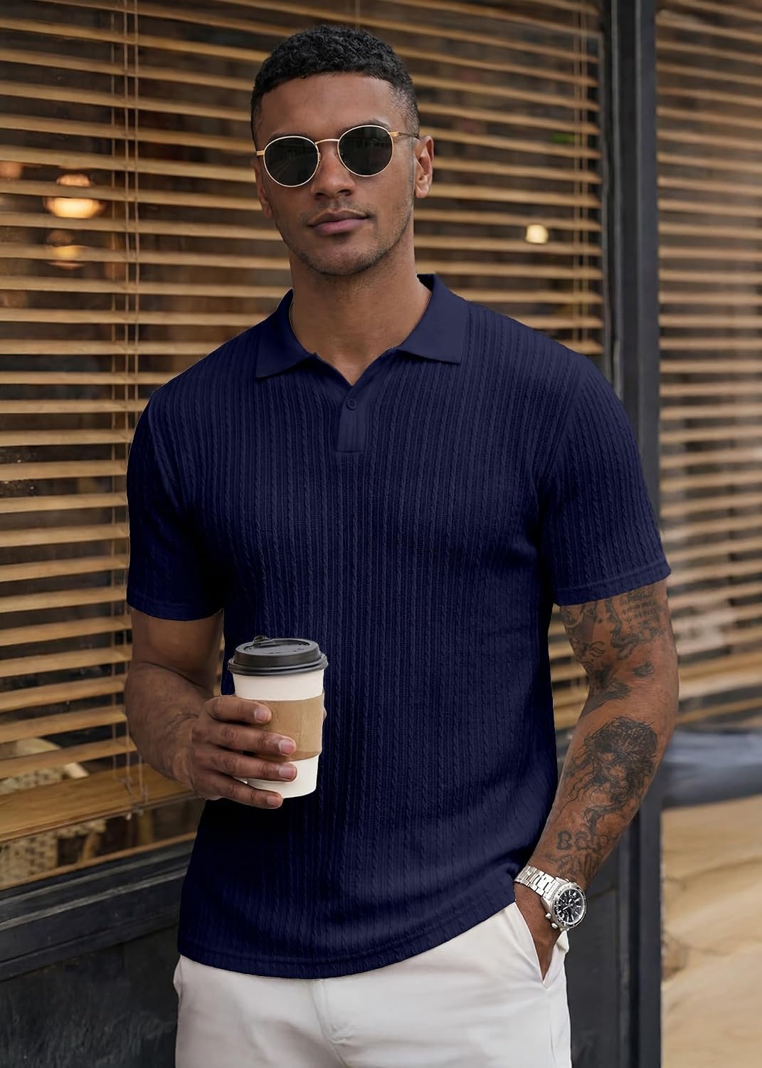 JMIERR Men's Textured Polo Shirt Short Sleeve
