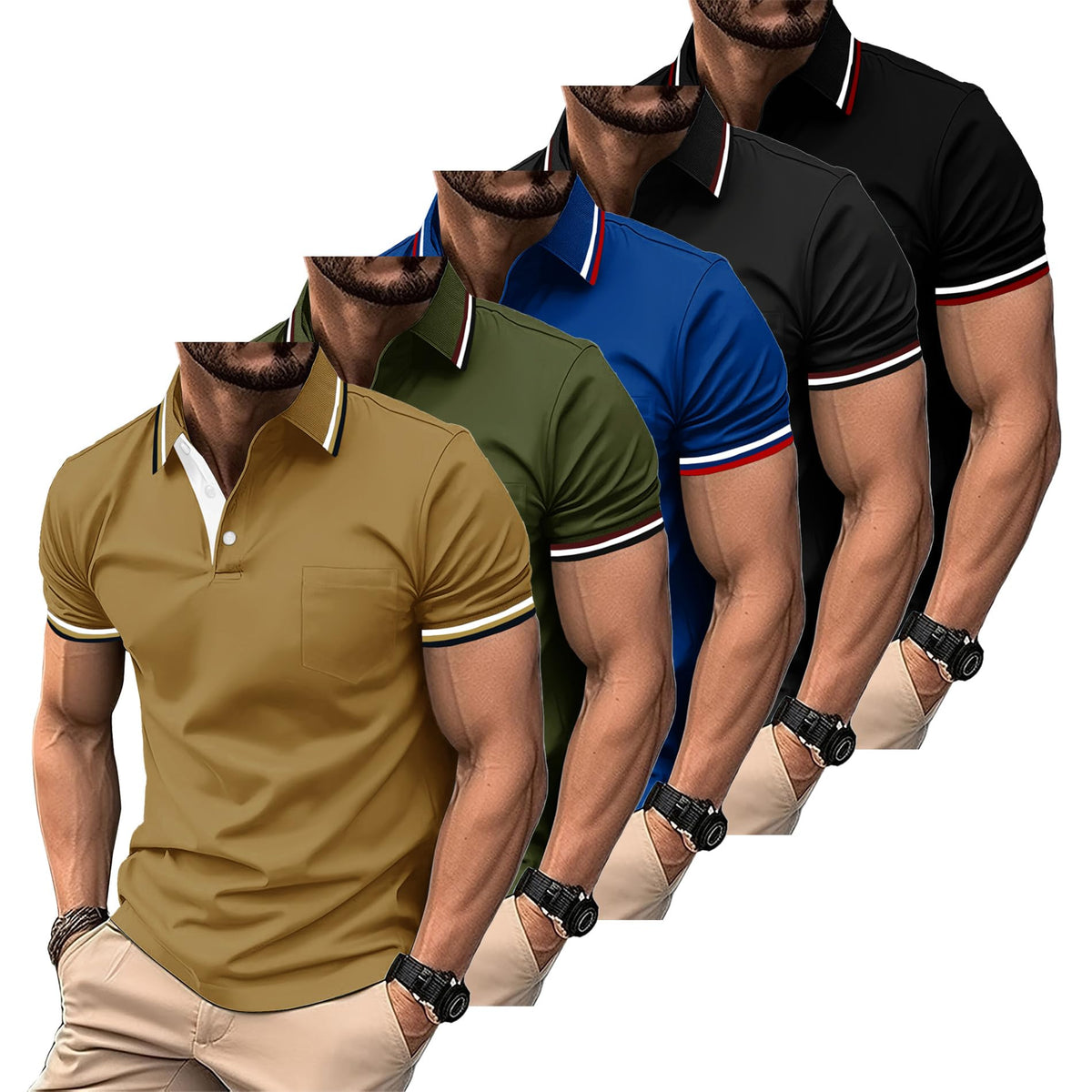 SWISSWELL 5 Pack Mens Polo Shirts Short Sleeve with Pocket Performance Golf Polos for Men Casual Collared Athletic T-Shirt