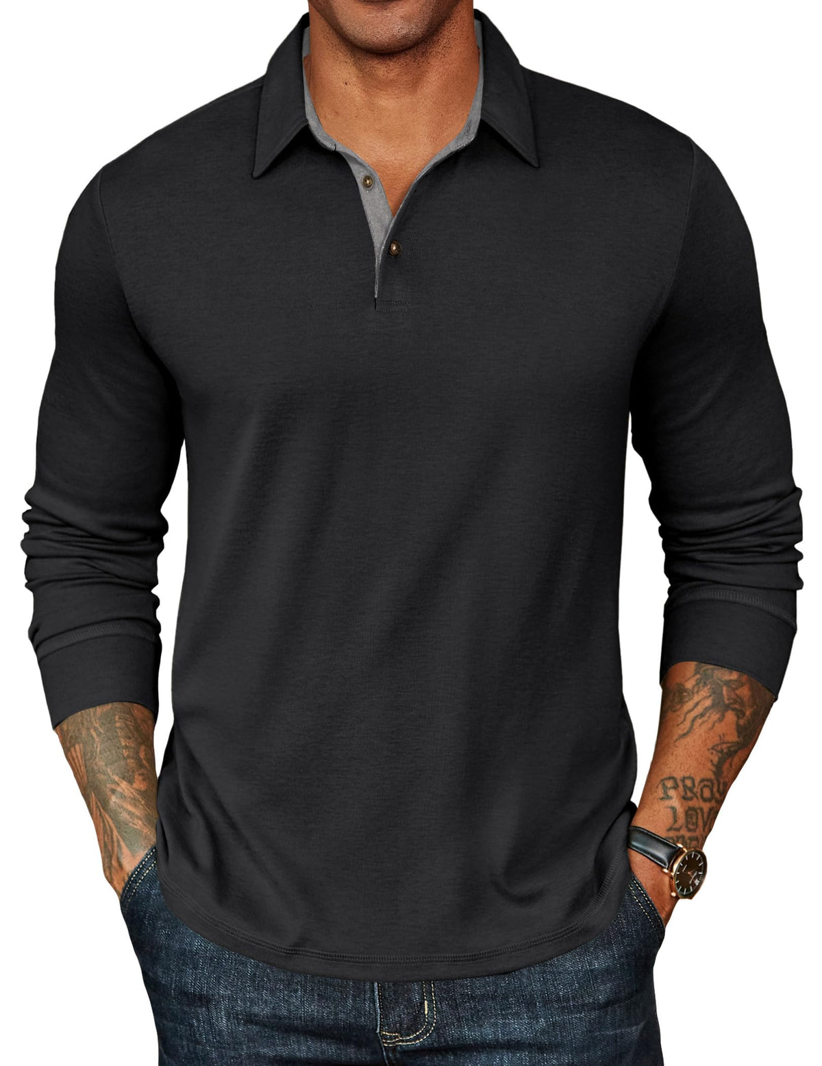 COOFANDY Mens Long Sleeve Polo Shirts Classic Casual Button Polo Tee