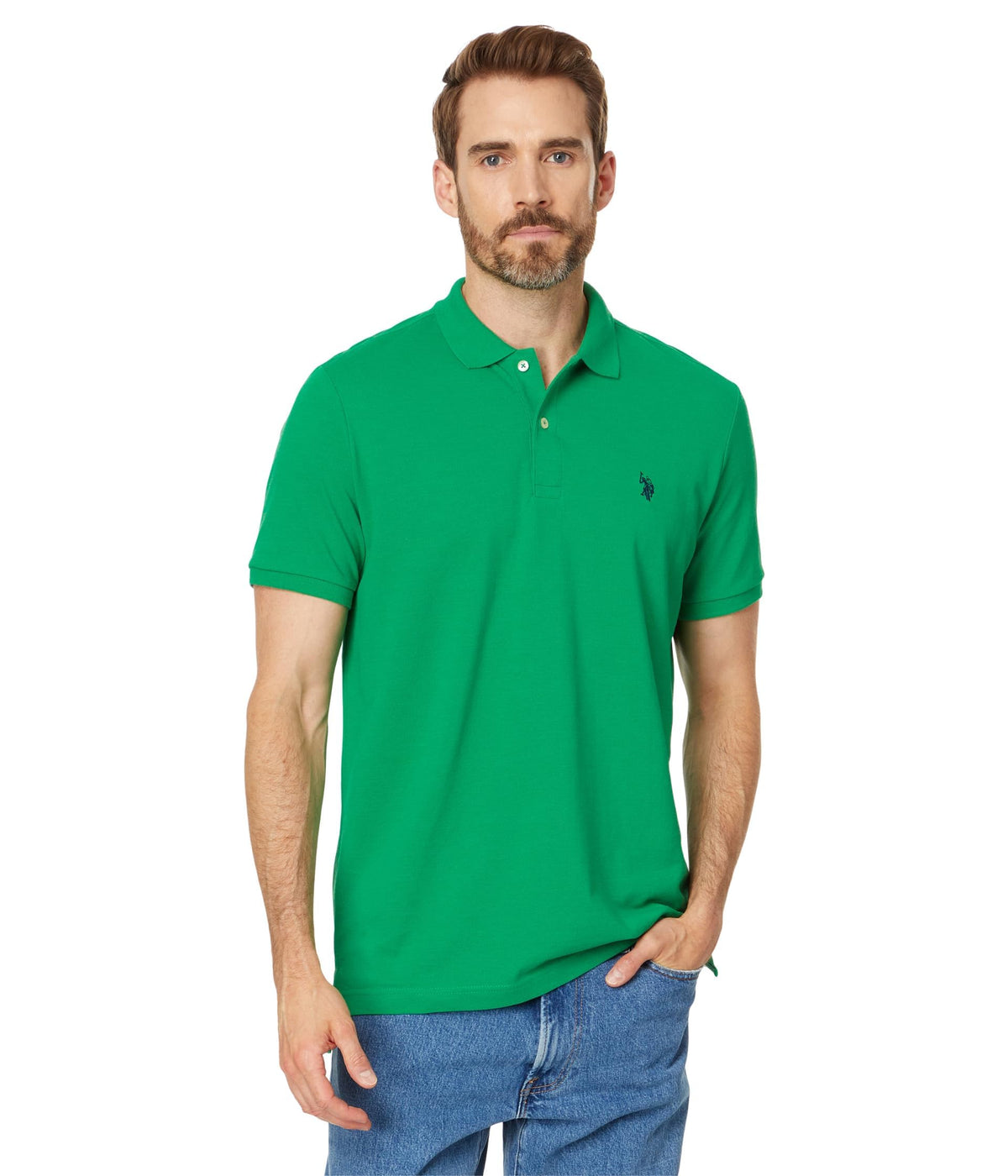 U.S. Polo Assn. Men's Classic Polo Shirt, Two-Button Closure Pique Polo Shirt, Summer Fashion Golf Shirt