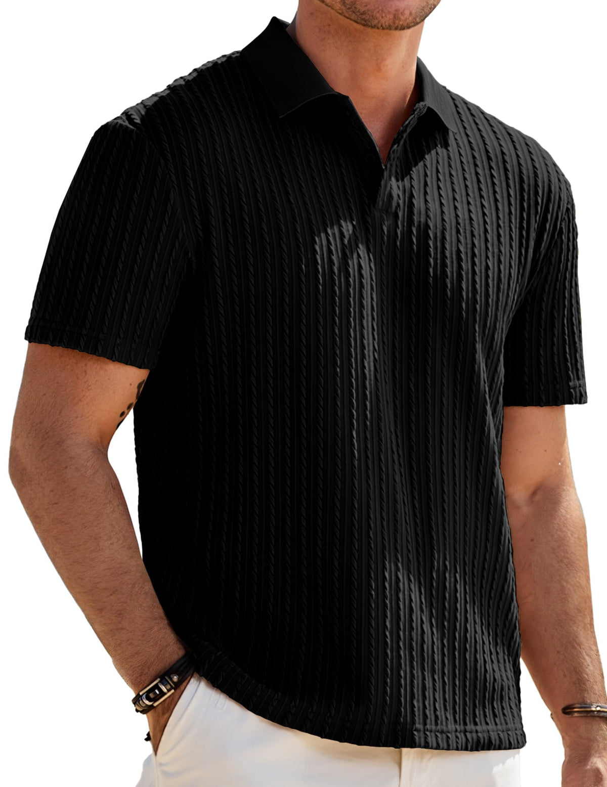 JMIERR Men's Textured Polo Shirt Short Sleeve