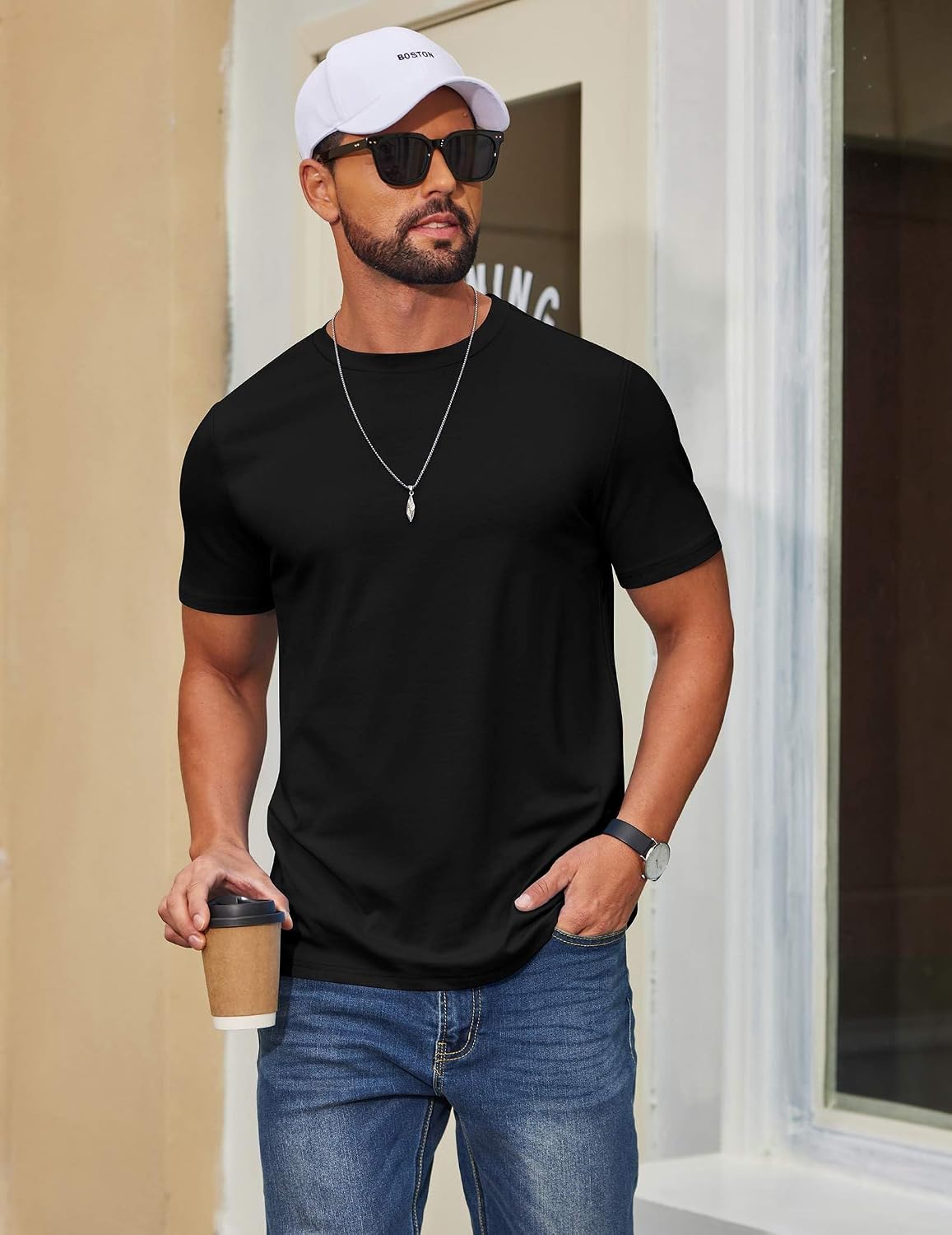 COOFANDY Men's T Shirt Short Sleeve Cotton Blend T-Shirts Crew Neck Casual Summer Basic Tee Shirts
