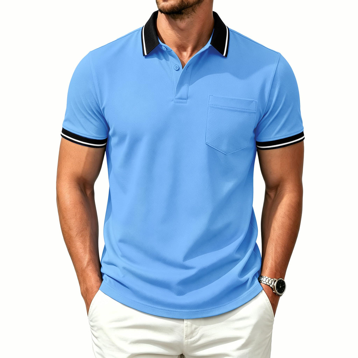 ZITY Mens Polo Shirts Short Sleeve Casual Collared Golf Shirts with Pocket