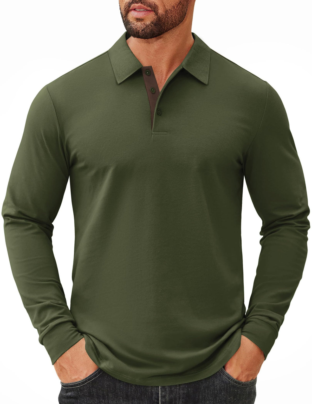 COOFANDY Mens Long Sleeve Polo Shirts Cotton Collared Shirts Casual Business Polo Classic Golf T Shirts