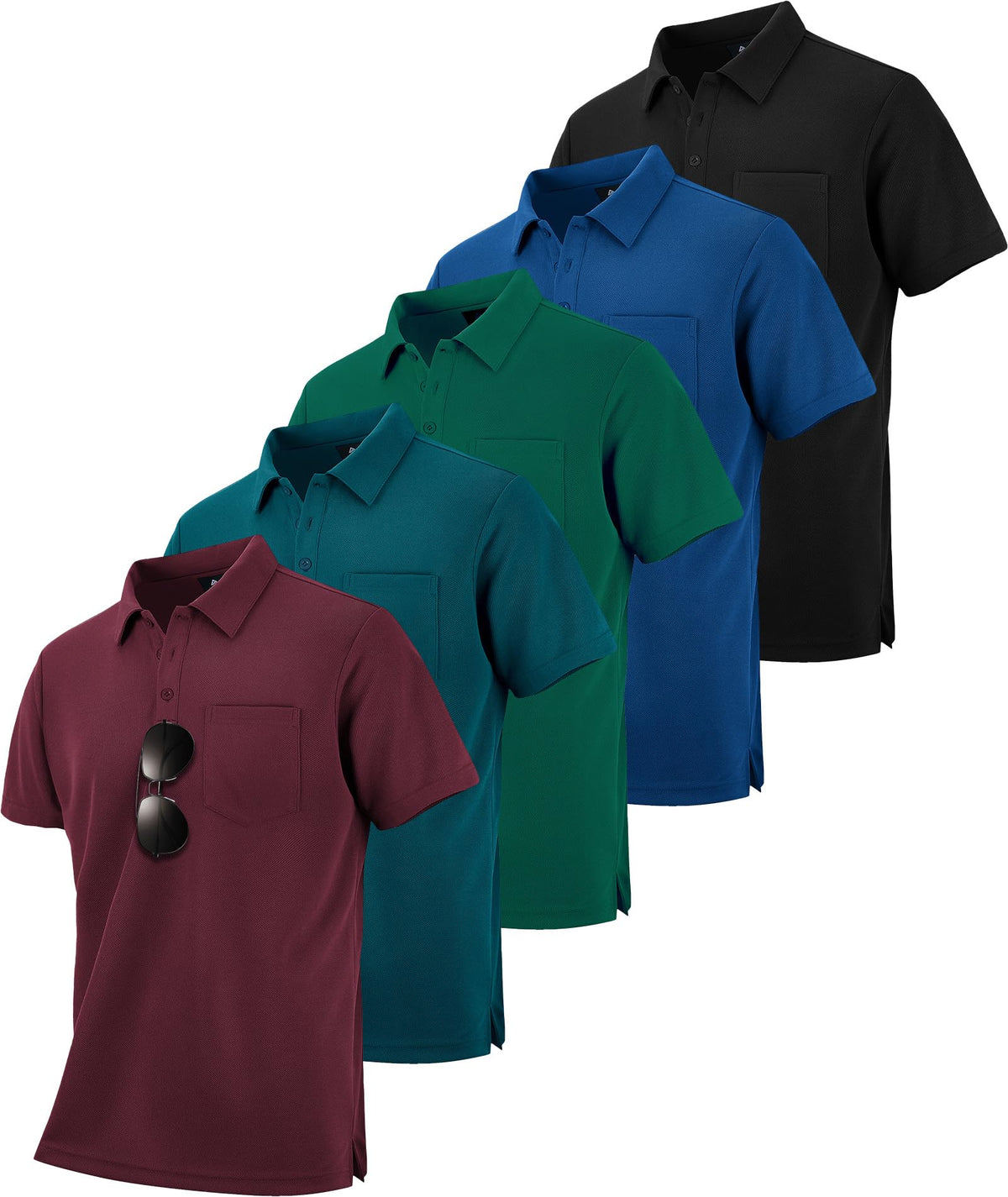 ZITY 5 Pack Polo Shirts for Men with Pocket Dry Quickly Short Sleeve Athletic Outdoor Work Collared Shirts