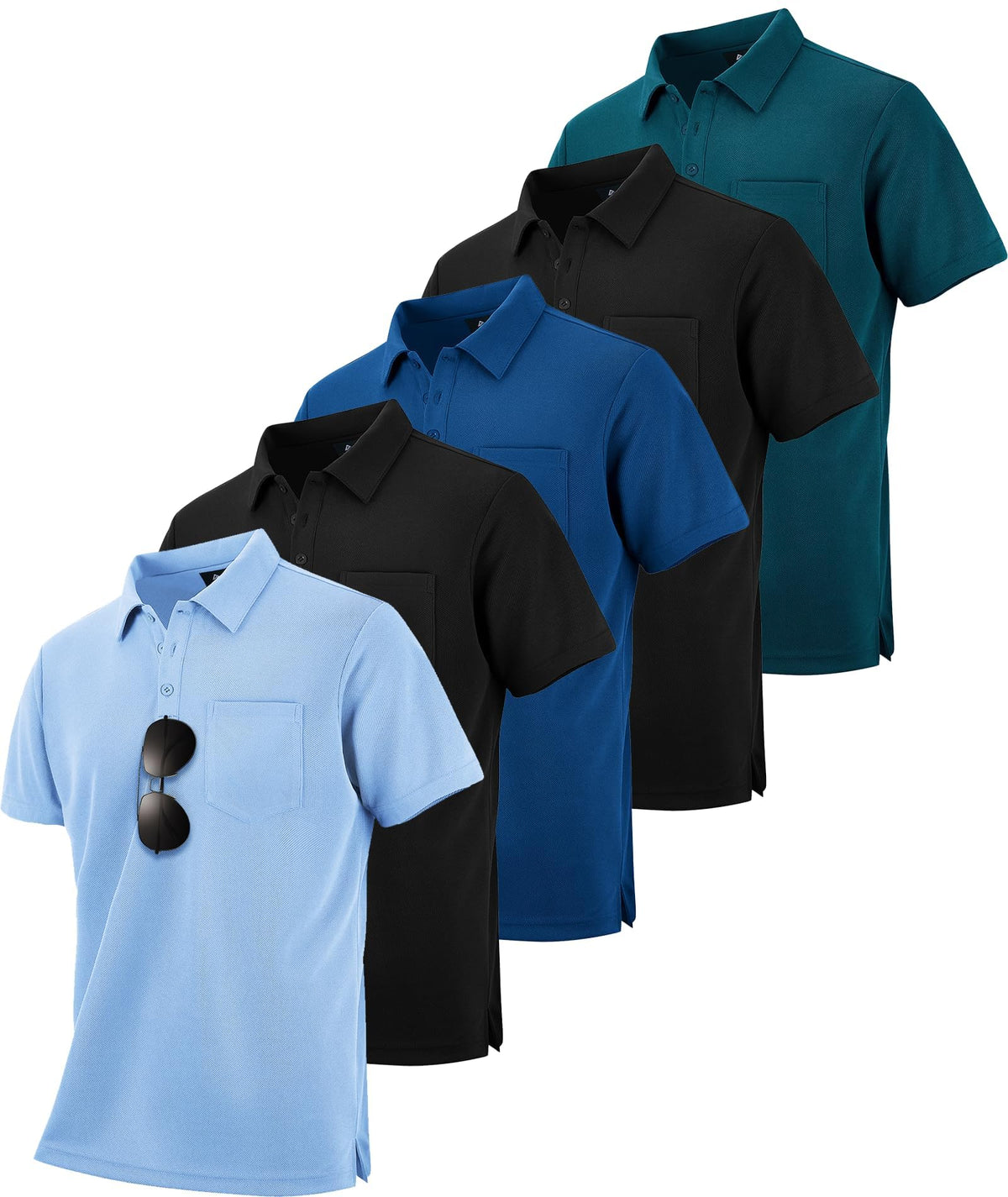SCODI 5 Pack Mens Pocket Polo Shirts Short Sleeve Golf Casual Work T-Shirt