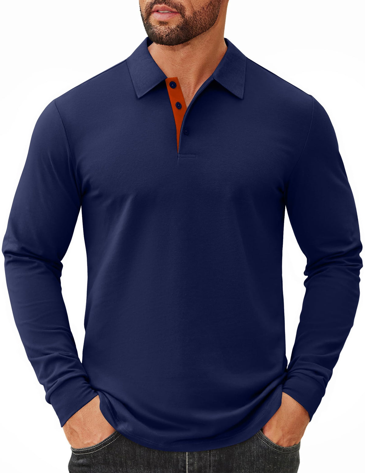 COOFANDY Mens Long Sleeve Polo Shirts Cotton Collared Shirts Casual Business Polo Classic Golf T Shirts